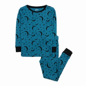 Kids Two Piece Cotton Pajamas Moon Tag Free Labeling Minimalist Design