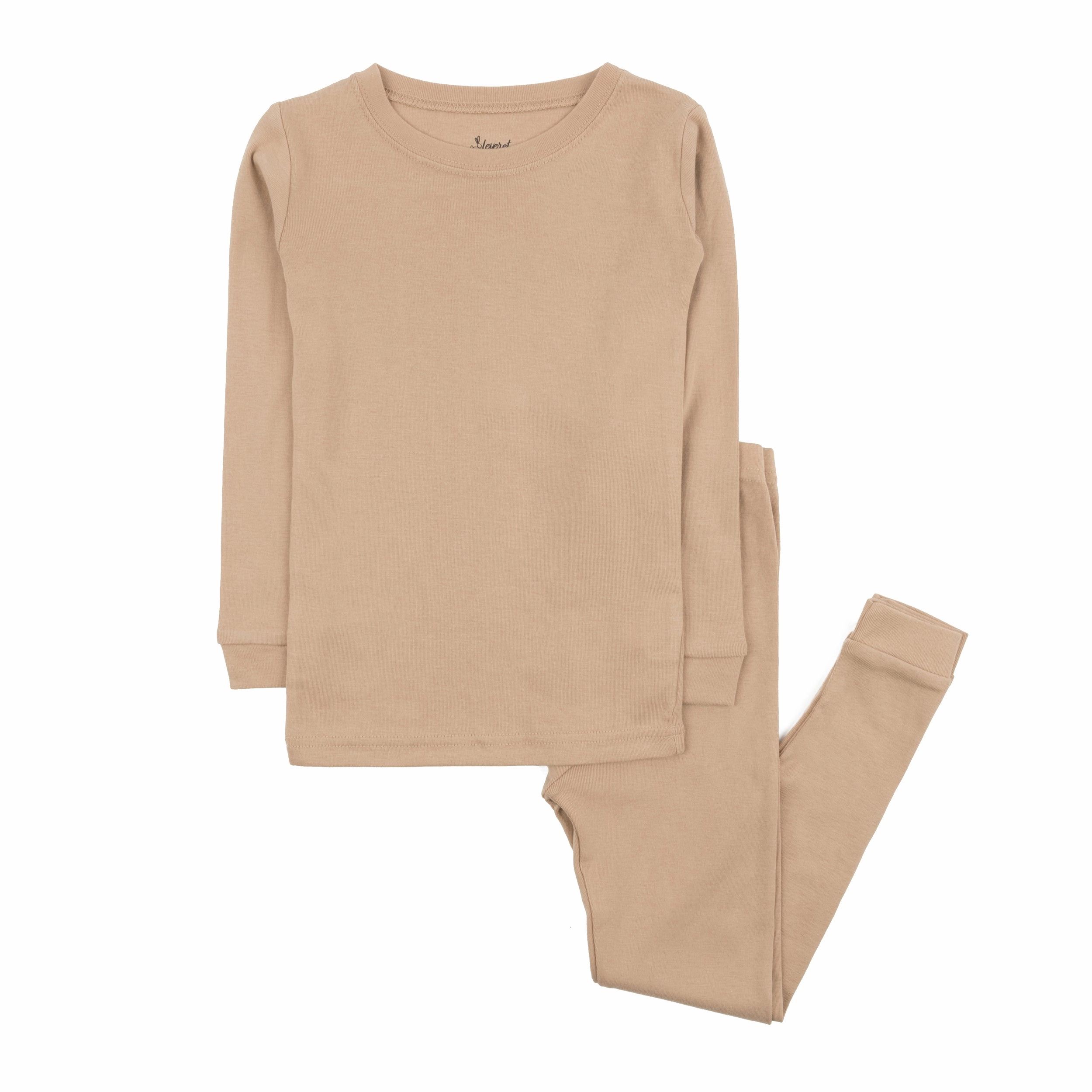 Kids Two Piece Cotton Pajamas Neutral Solid Color Hypoallergenic fabric Tag Free Labeling