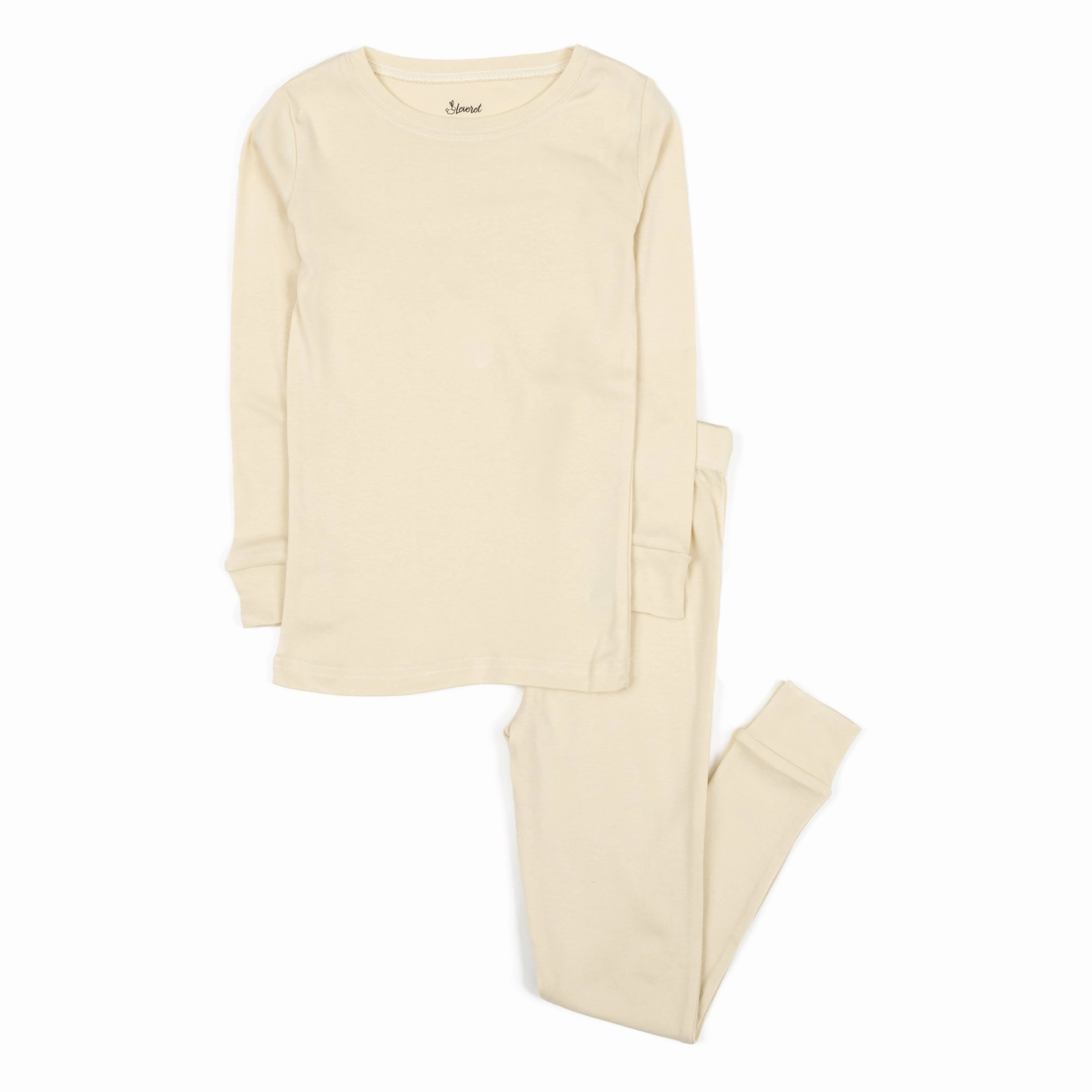 Kids Two Piece Cotton Pajamas Neutral Solid Color Abrasion Resistant Edges Ultra Stretch Waistband