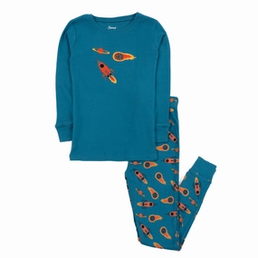 Kids Two Piece Cotton Pajamas Rocket Brushed Fleece Lightweight Knit