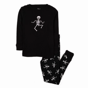 Midweight Knit LongLasting Durability Kids Two Piece Cotton Pajamas Skeleton Black