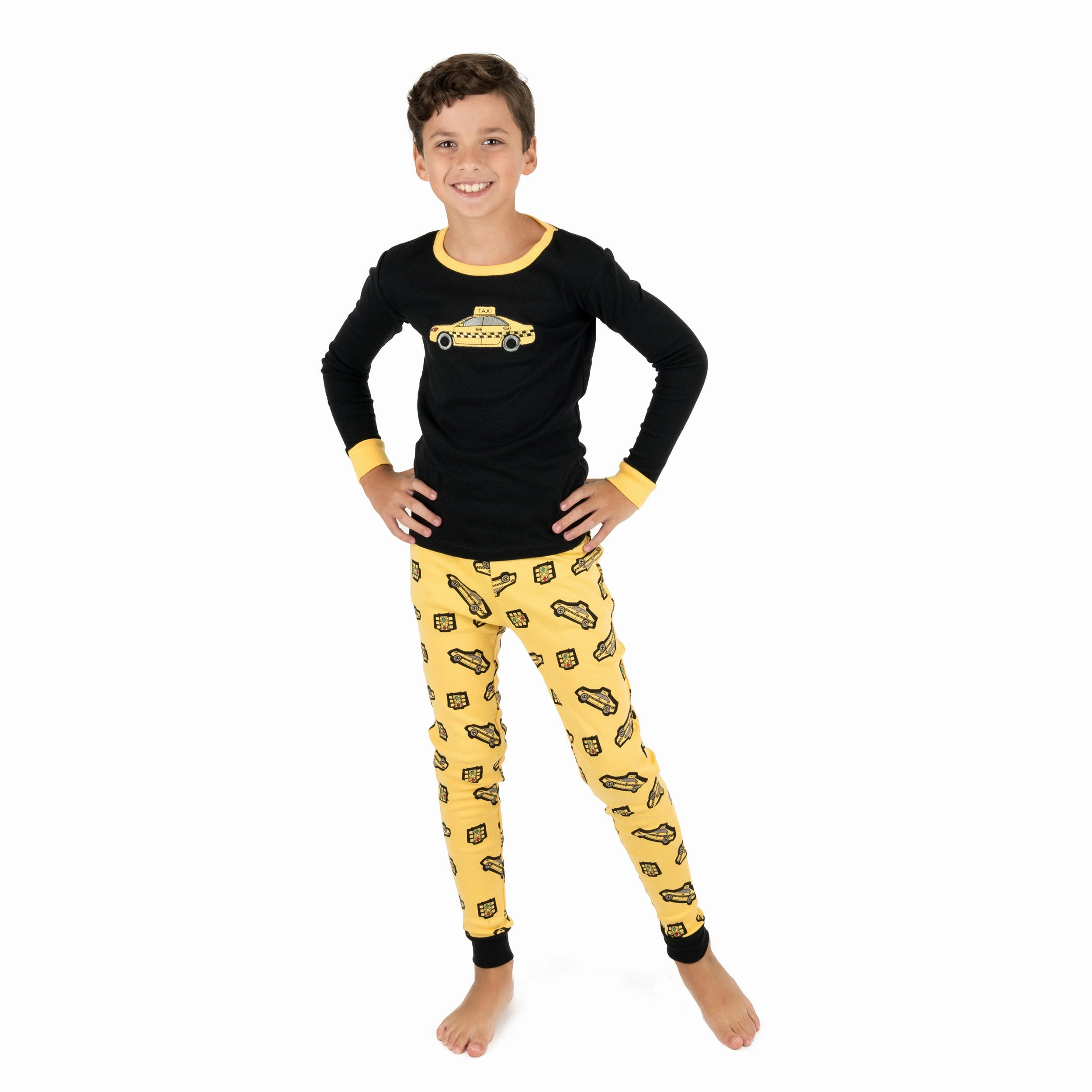Kids Two Piece Cotton Pajamas Taxi TemperatureRegulating Fabric