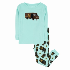 EcoFriendly Material Fade Resistant Dye Kids Two Piece Cotton Pajamas UPS Aqua