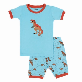 Kangaroo Pocket Kids Two Piece Cotton Short Pajamas Blue Trex