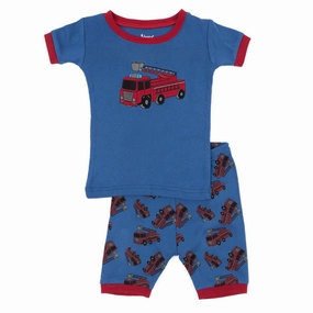 Sustainable Material Relaxed Armhole Cut Kids Two Piece Cotton Short Pajamas Fire Truck