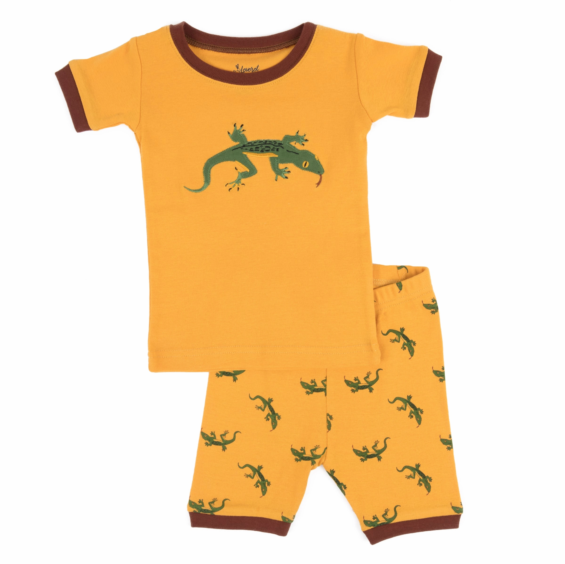 Kids Two Piece Cotton Short Pajamas Lizard Plush Lining