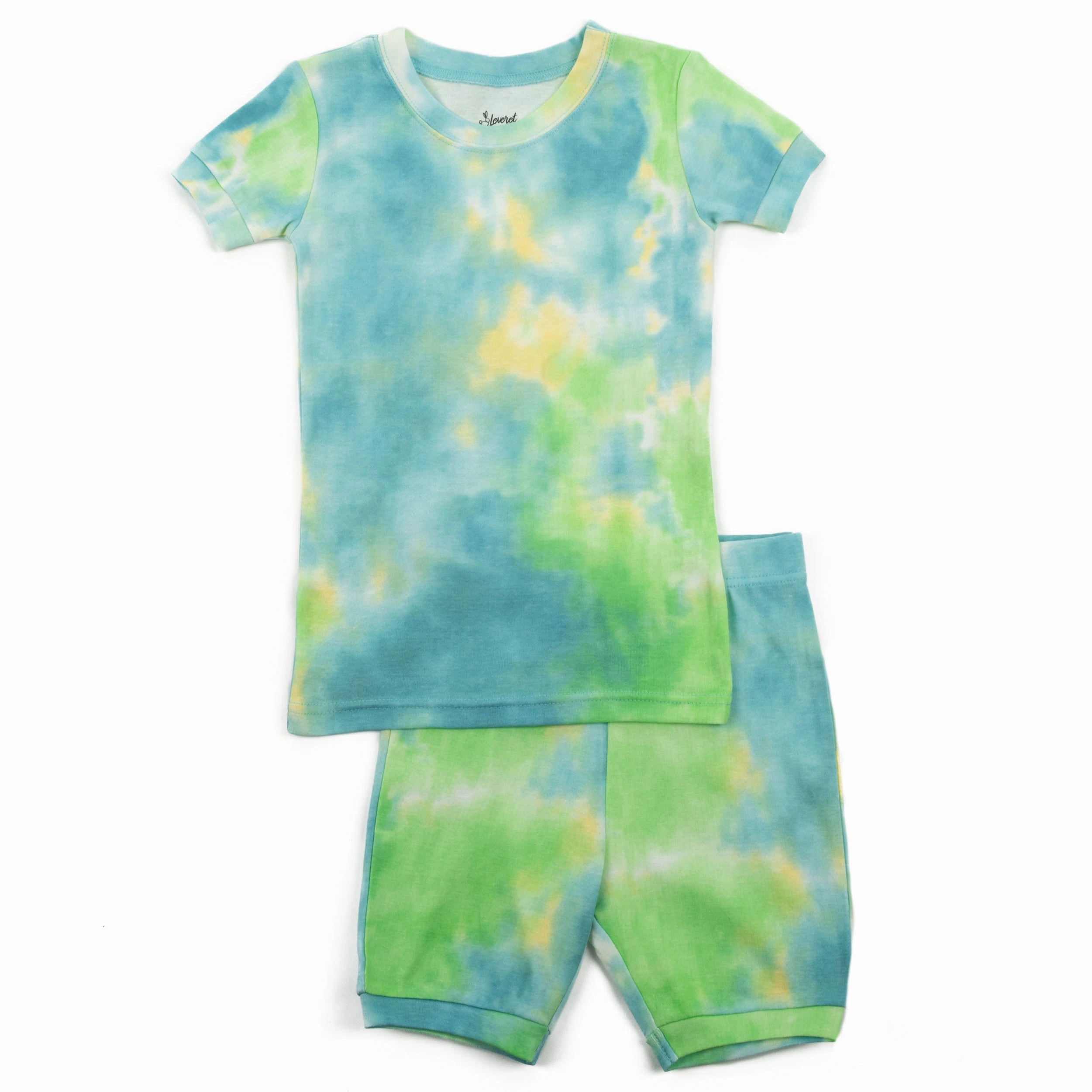 Kids Two Piece Cotton Short Pajamas Tie Dye Boys Plush Brushed Interior