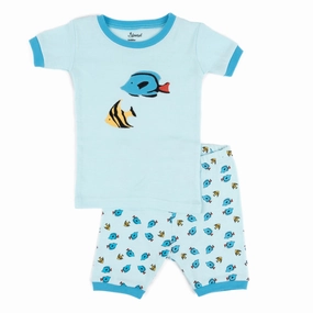 Kids Two Piece Cotton Short Pajamas Tropical Fish QuickDry Lining