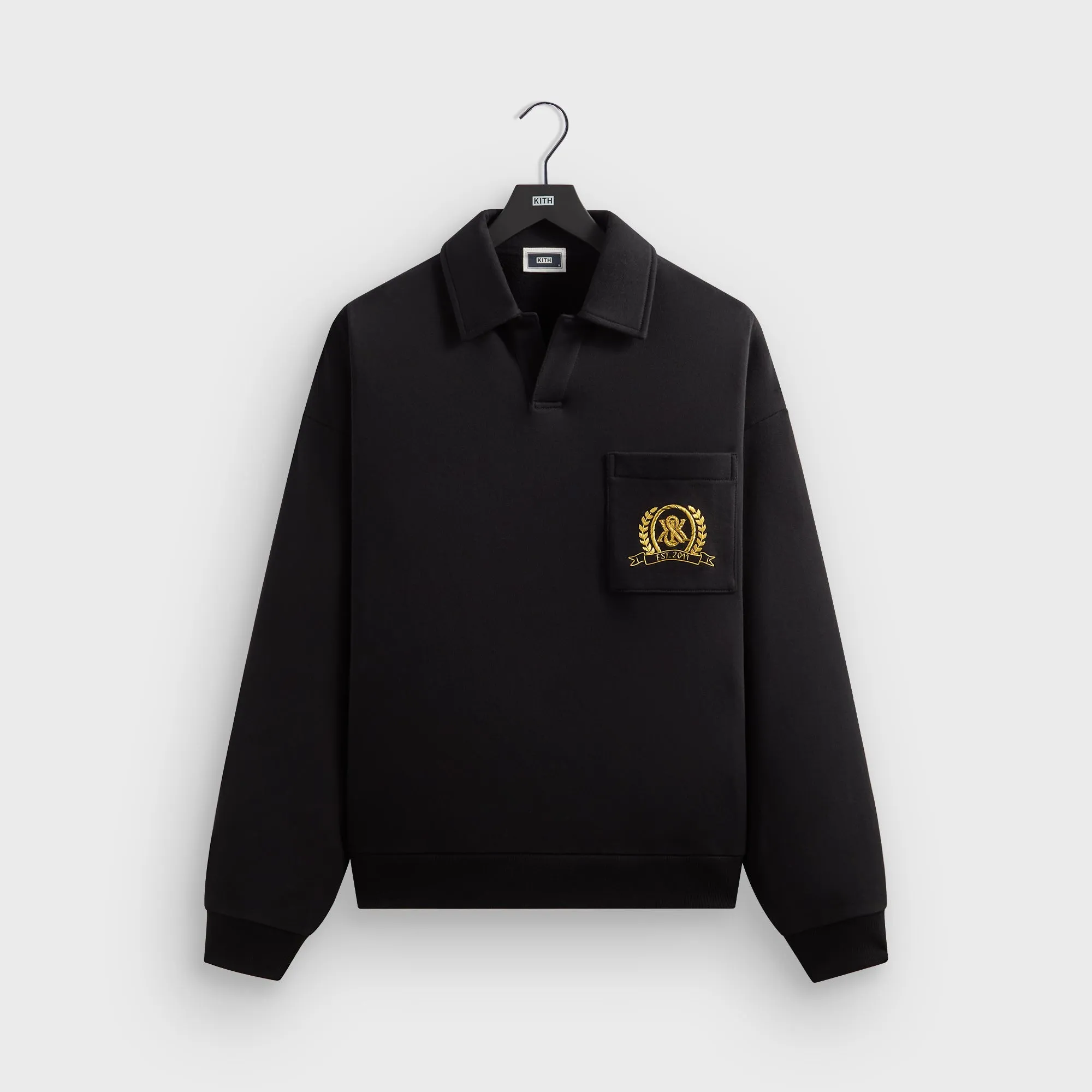 Kith & Kin Crest Gilded Crest Collared Rugby - Black Recycled Polyester Mix
