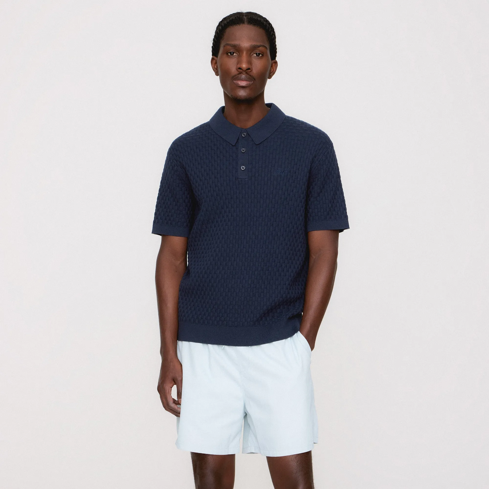 Effortless Style YarnDyed Construction Kith Basketweave Tilden Polo - Nocturnal