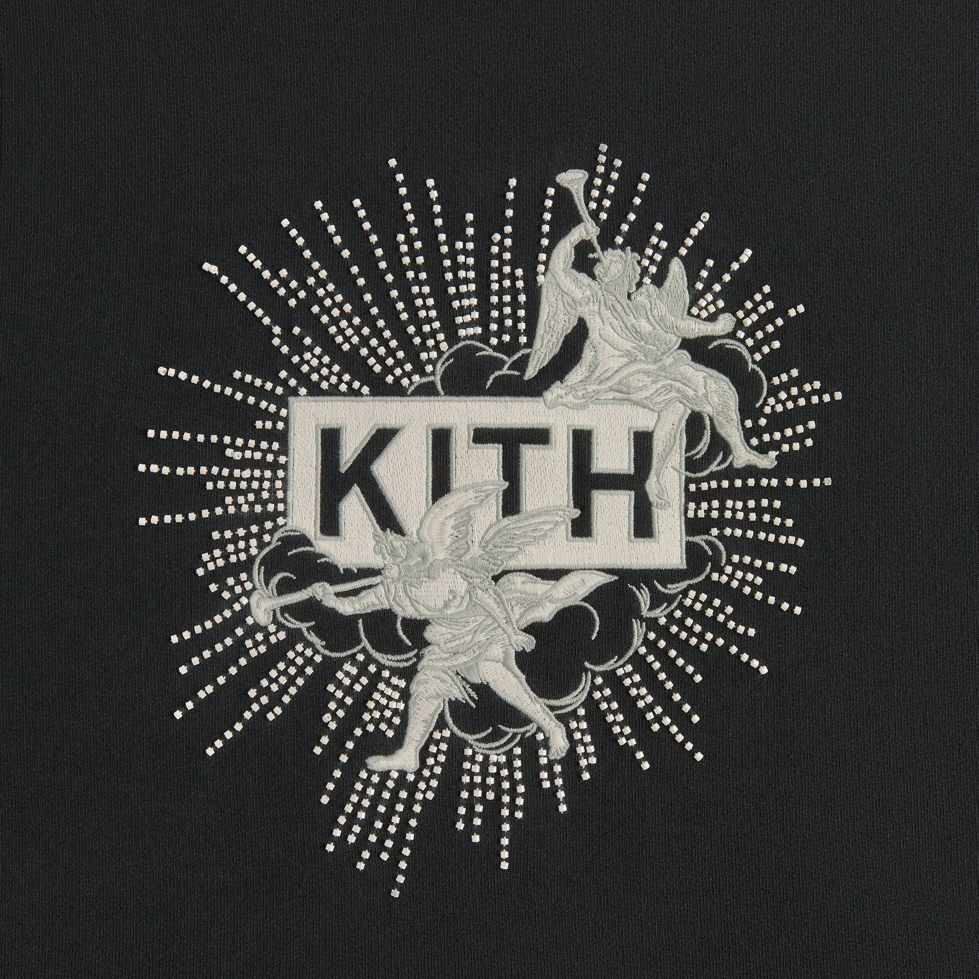 Double Layer Hood Kith Beaded Angel Nelson Hoodie - Black