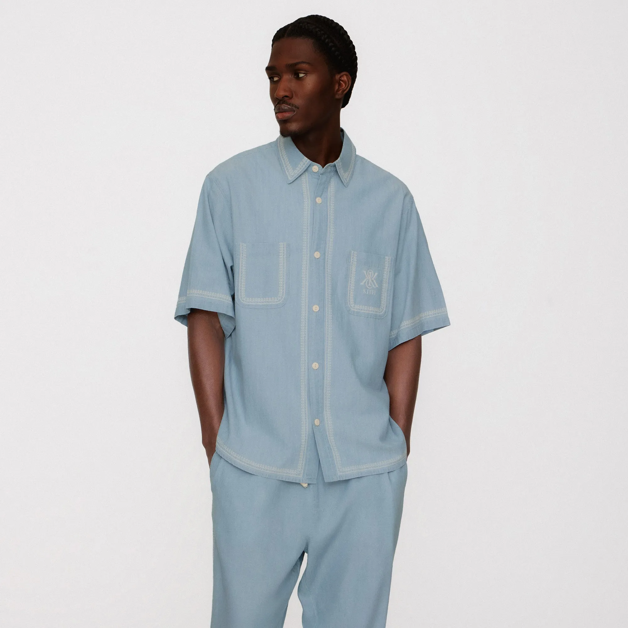 Kith Chambray Paxton Short Sleeve Buttondown -  Light Indigo Elegant Finish Thermal regulation
