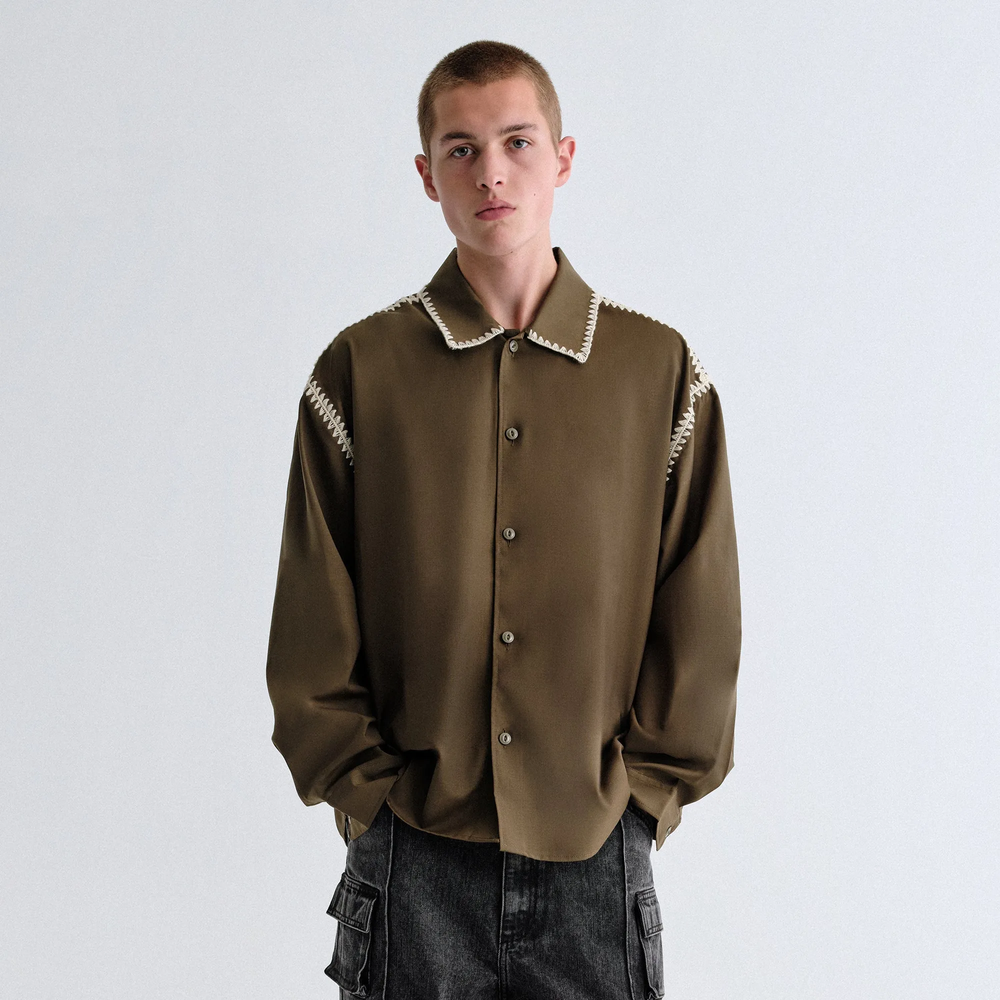 Sporty Look Outdoor Adventure Kith Crochet Detail Apollo Shirt - Moss