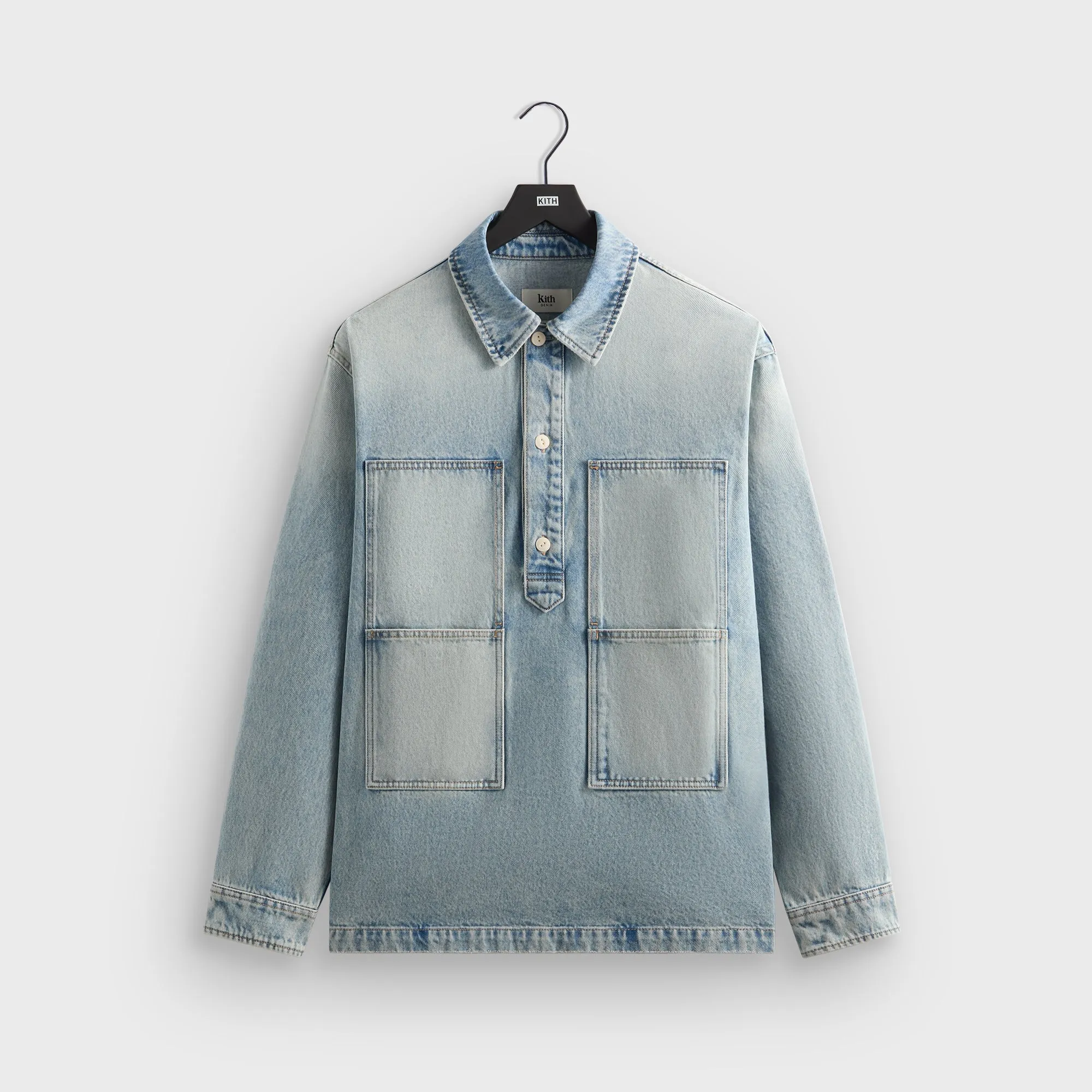 Seamless Sides Compact Fold Design Kith Denim Paterson Pullover Shirt - Bailey Wash