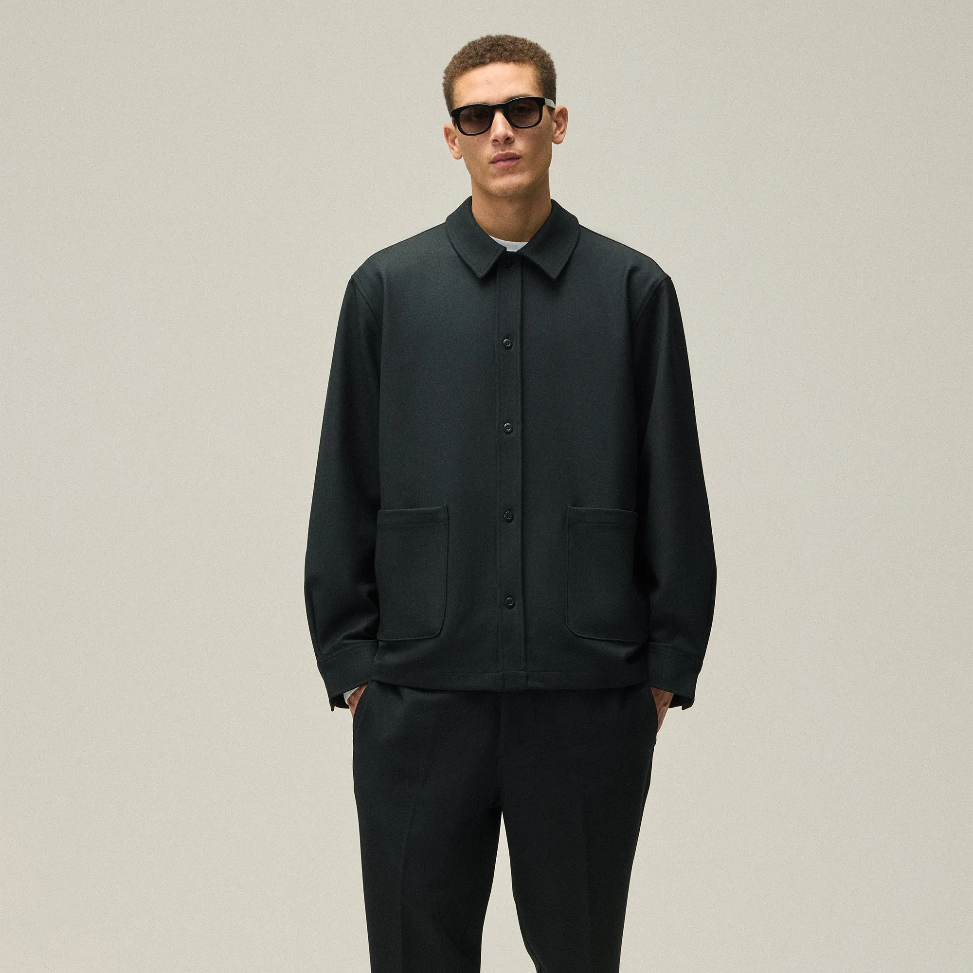 Kith Double Weave Boxy Collared Overshirt - Black Abrasion Resistant Edging Plus Size