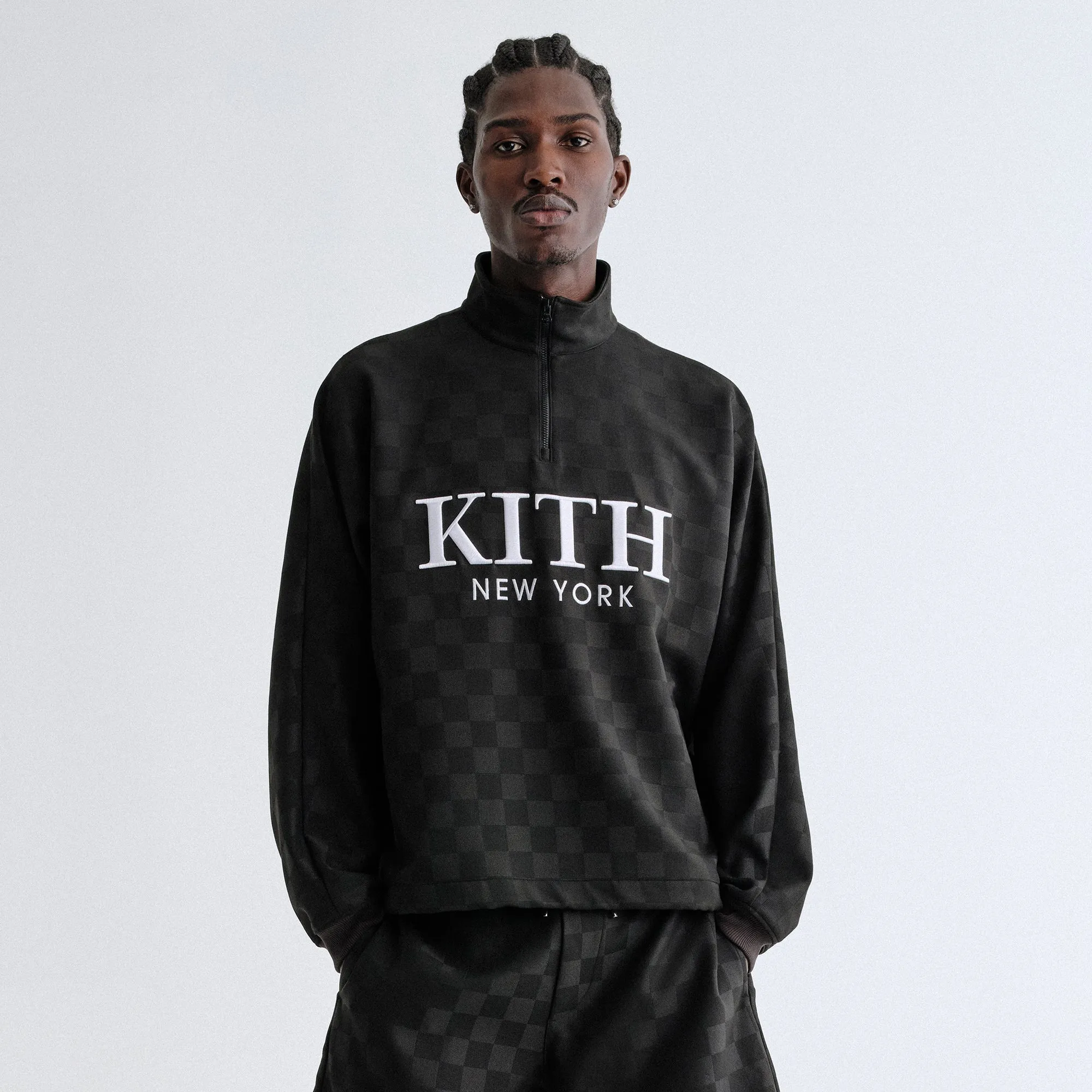 Ultraviolet Protection Factor Kith Double Weave Davis Quarter Zip Pullover - Black
