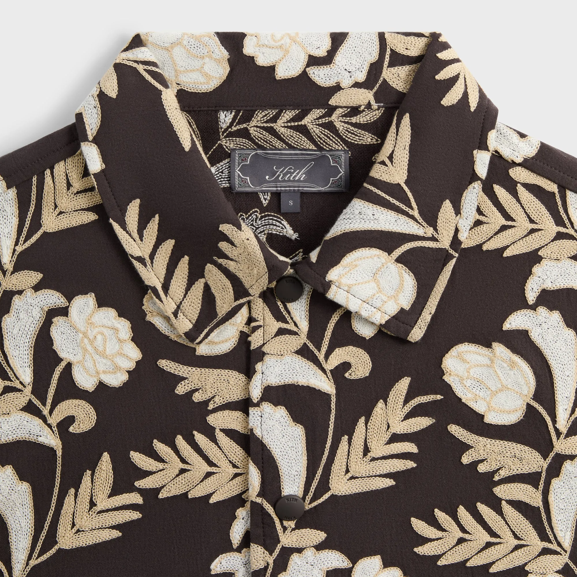 Soft Stretch Collar Kith Embroidered Floral Woodpoint Shirt - Kindling