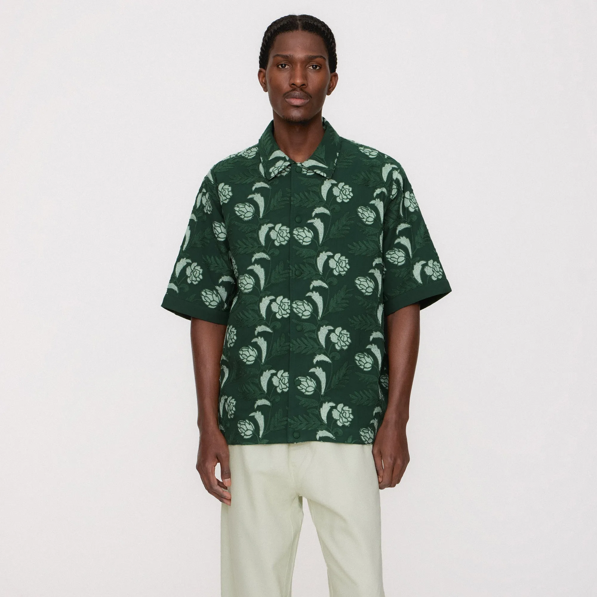Multi Functional Pockets Minimalist fashion Kith Embroidered Floral Woodpoint Shirt - Vitality