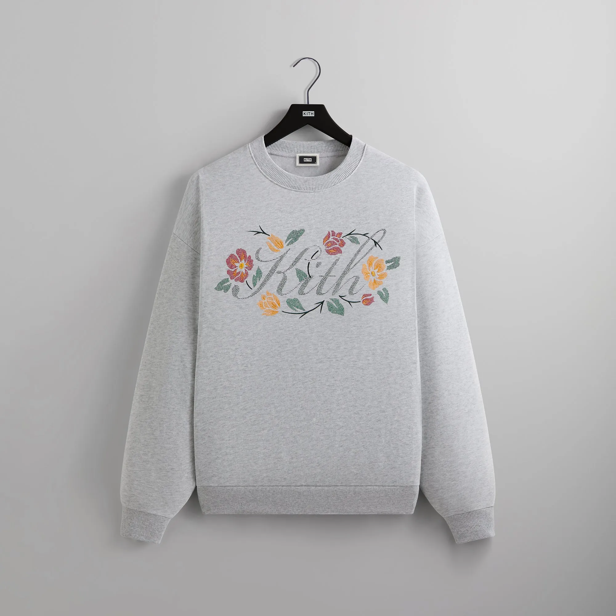 Comfy Knit Layer Kith Floral Script Nelson Crewneck - Light Heather Grey