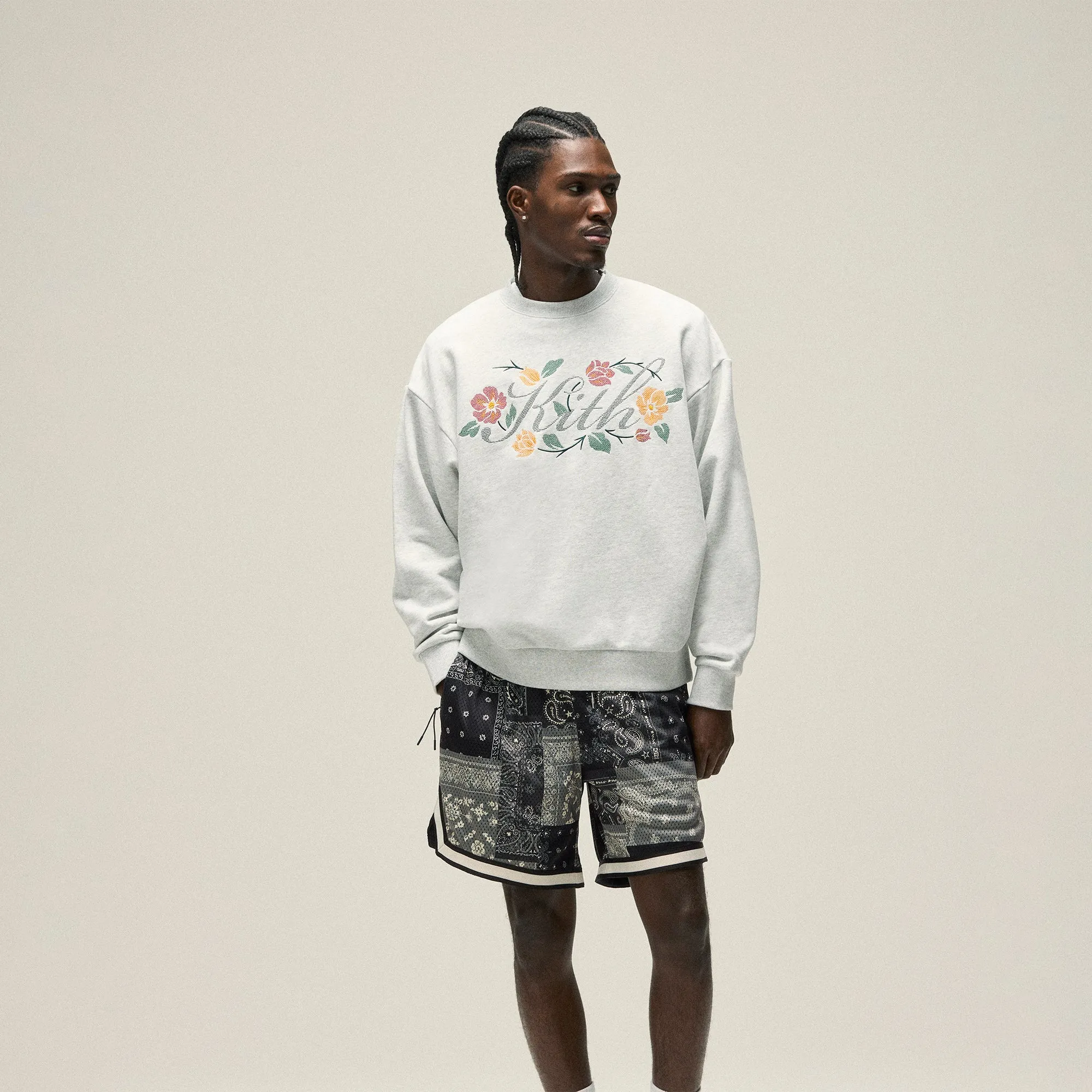 Simple Knit Kith Floral Script Nelson Crewneck - Light Heather Grey