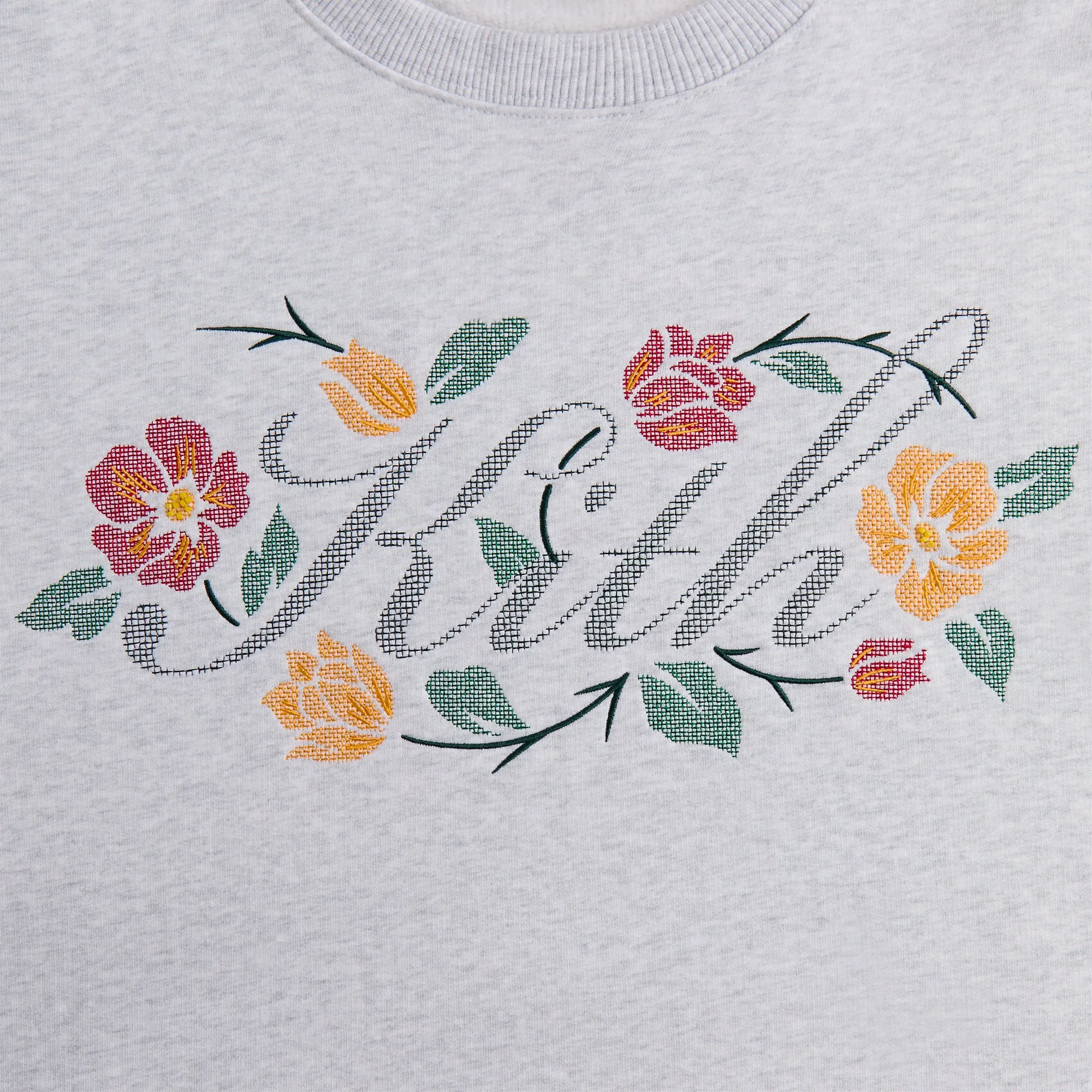 Kith Floral Script Nelson Crewneck - Light Heather Grey Chic Comfort