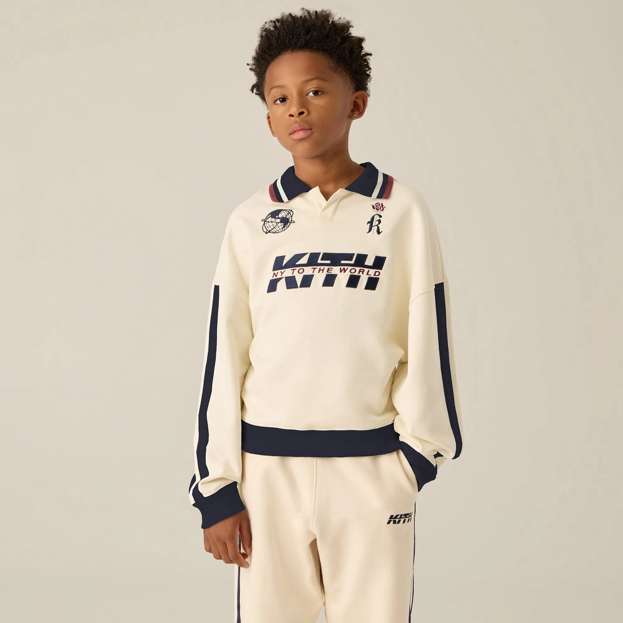 Kith Kids Collegiate Nelson Collared Pullover - Muslin Classic Bold fringe accents