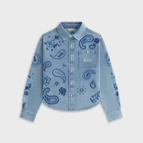 Current Style Athleisure Wear Kith Kids Floral Paisley Chambray Apollo Shirt - Kent Light Wash