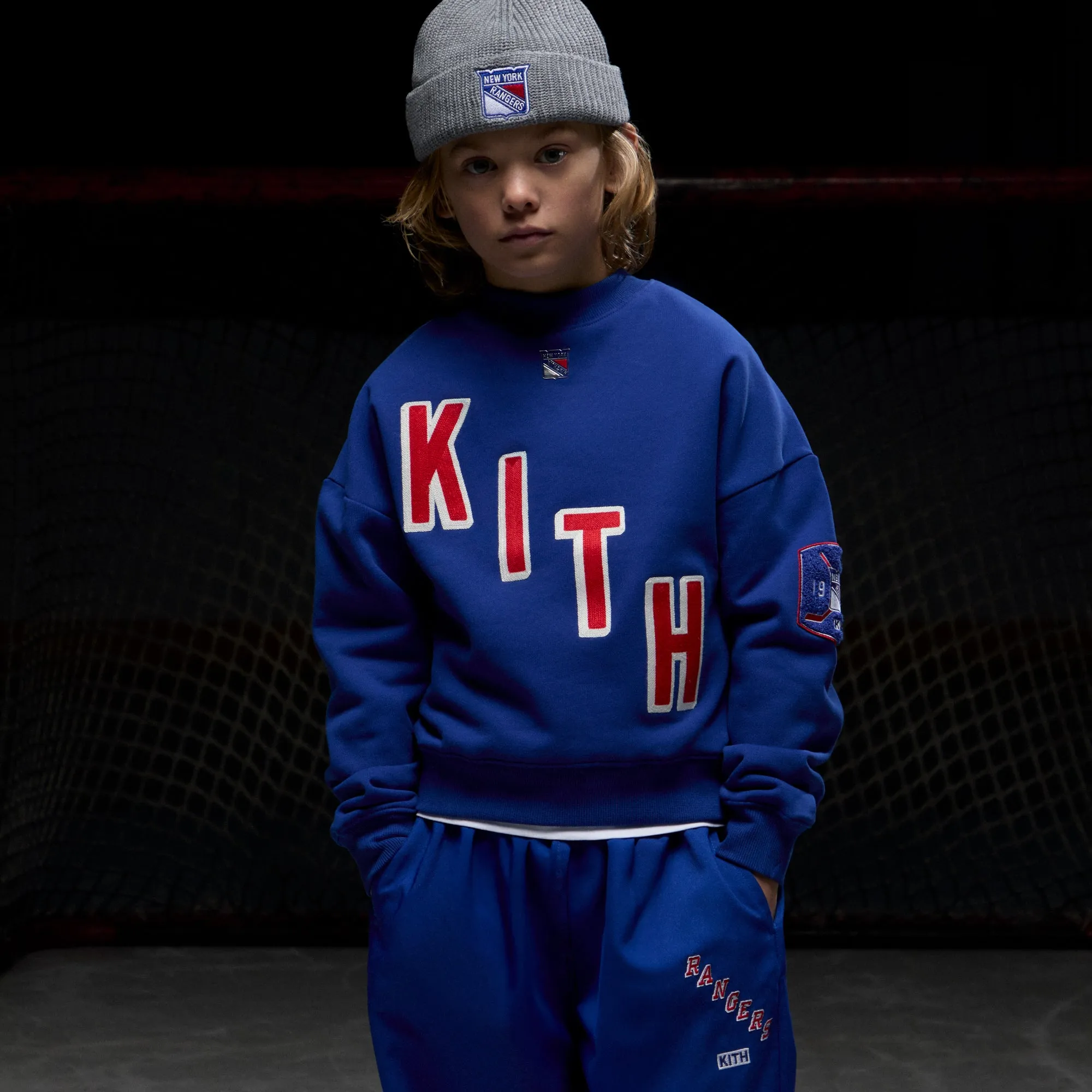 Pullover Kith Kids for the New York Rangers Skewed Nelson Crewneck - Cyclone