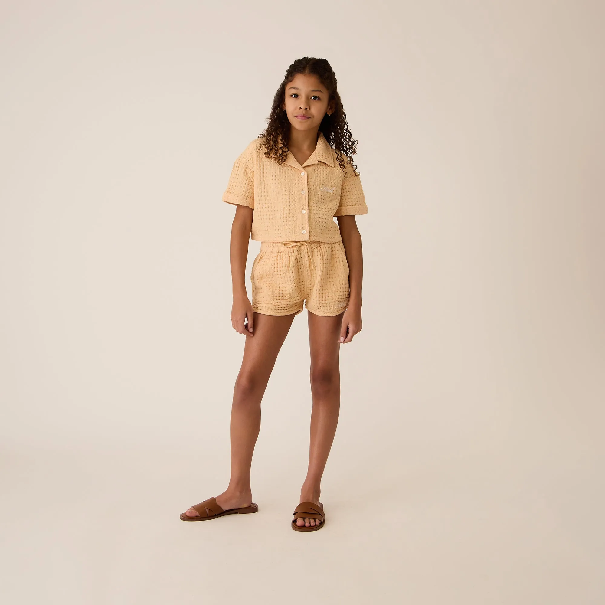 Multipurpose Layering Fabric Kith Kids Jayda Cropped Textured Camp Shirt - Mycena