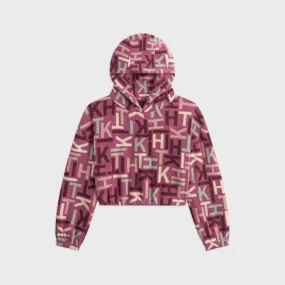 product warranty Denim Kith Kids Monogram Polar Fleece Cropped Hoodie - Amaranth