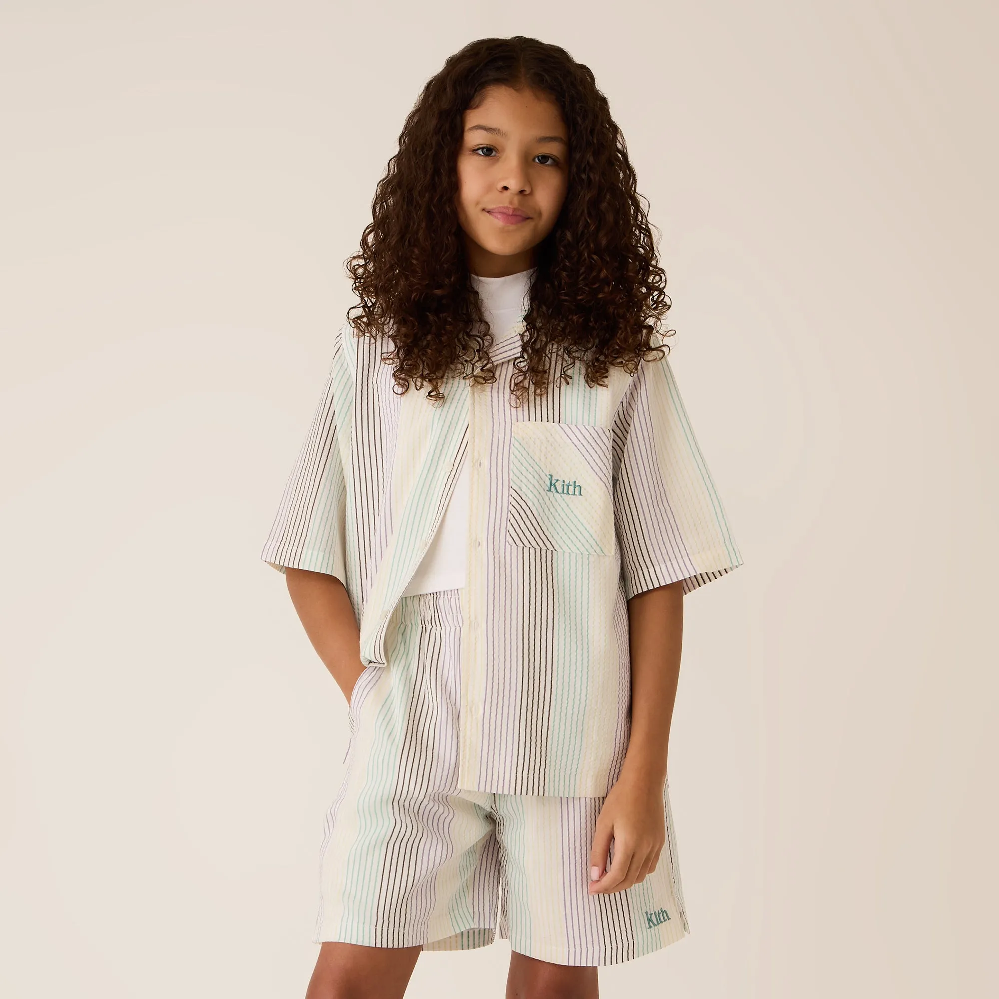 Polo Style Kith Kids Striped Thompson Camp Shirt - Mykonos