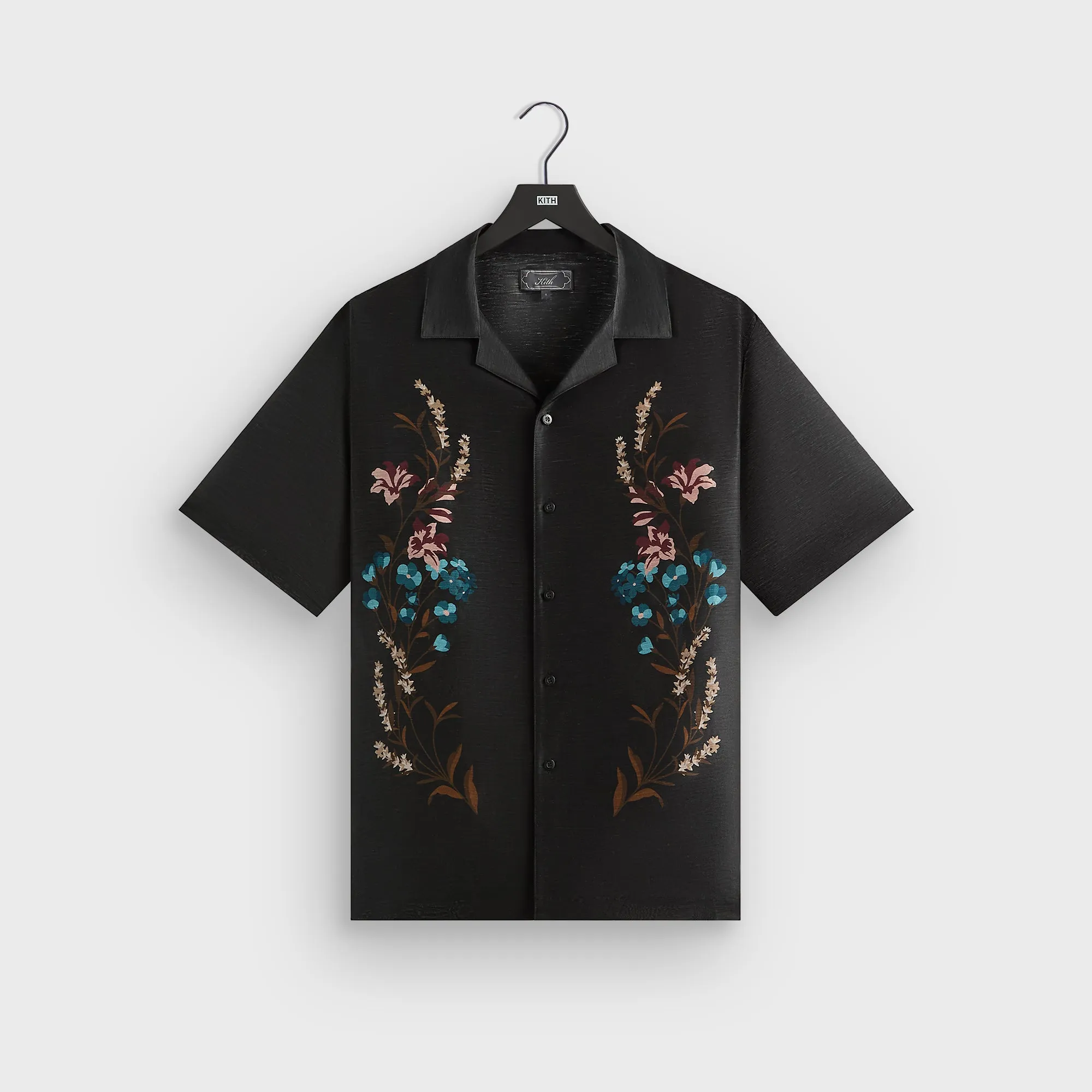 Kith Linen Thompson Camp Collar Shirt - Black Checkered Style Roll-Up Sleeve