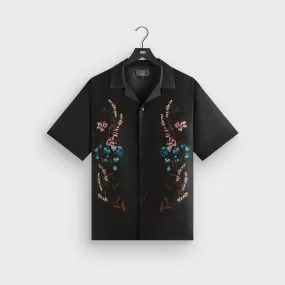 Kith Linen Thompson Camp Collar Shirt - Black Checkered Style Roll-Up Sleeve