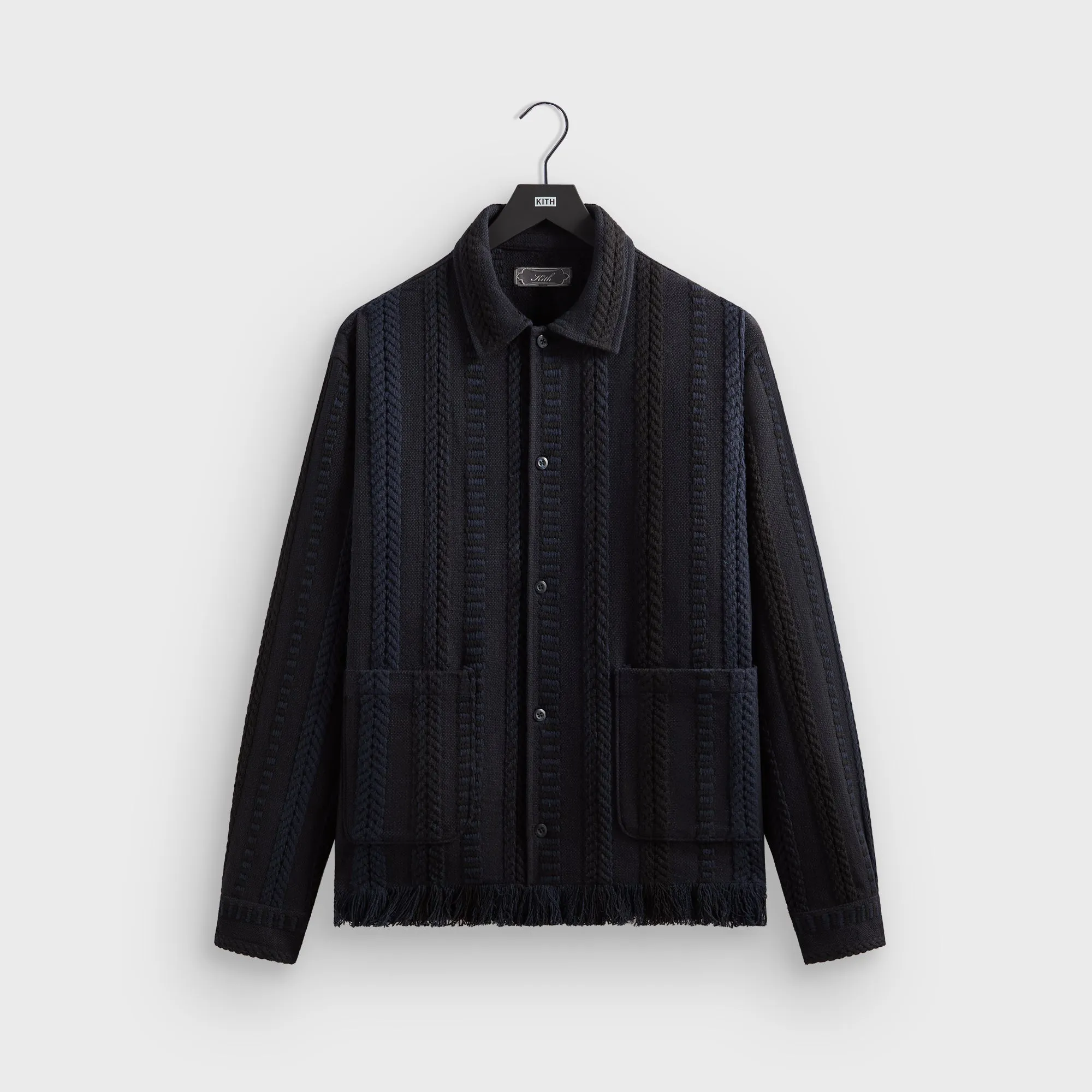 Moisture Management Tech Tagless label Kith Mixed Stripe Tweed Boxy Collared Overshirt - Nocturnal