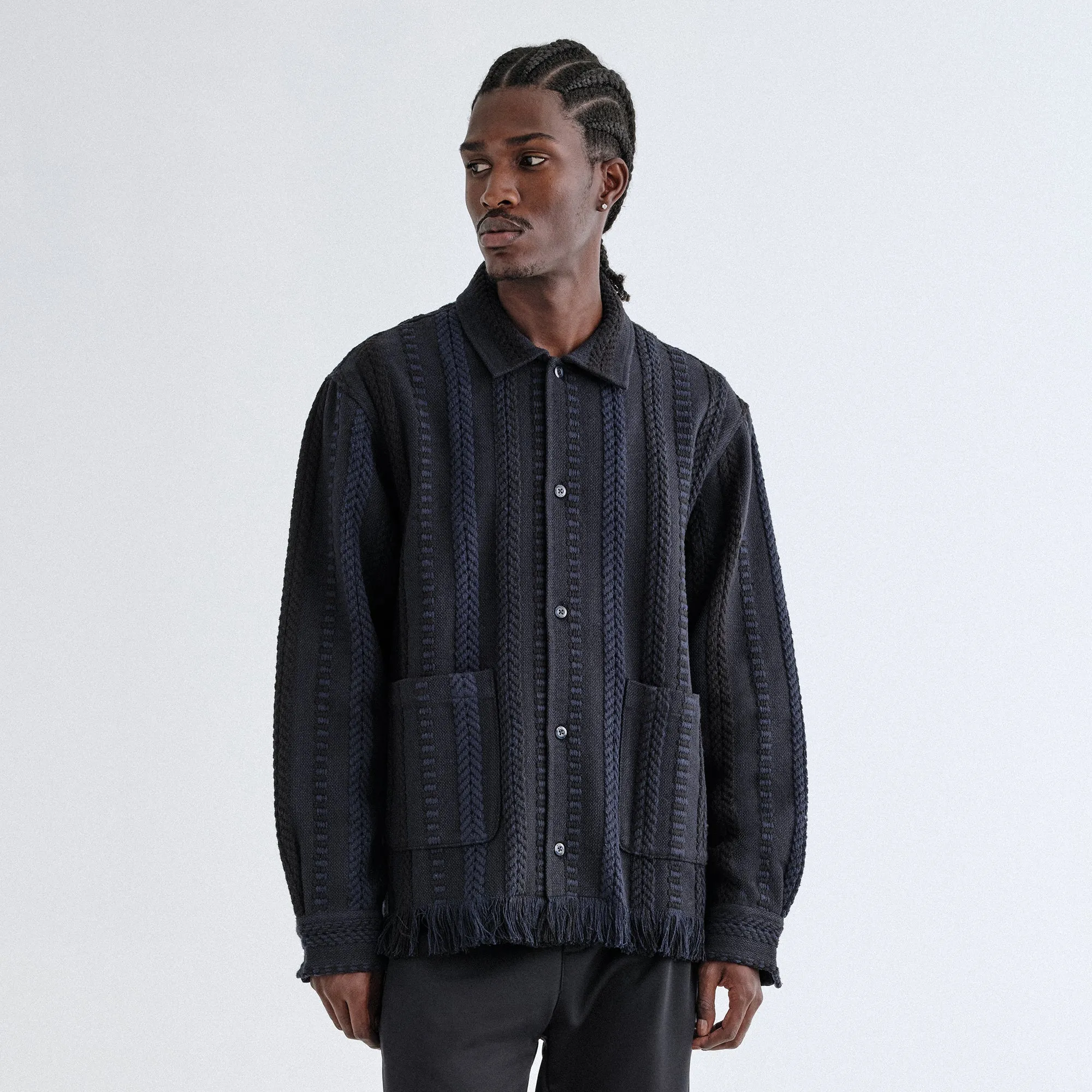 Kith Mixed Stripe Tweed Boxy Collared Overshirt - Nocturnal Eco Friendly Material Military Inspired
