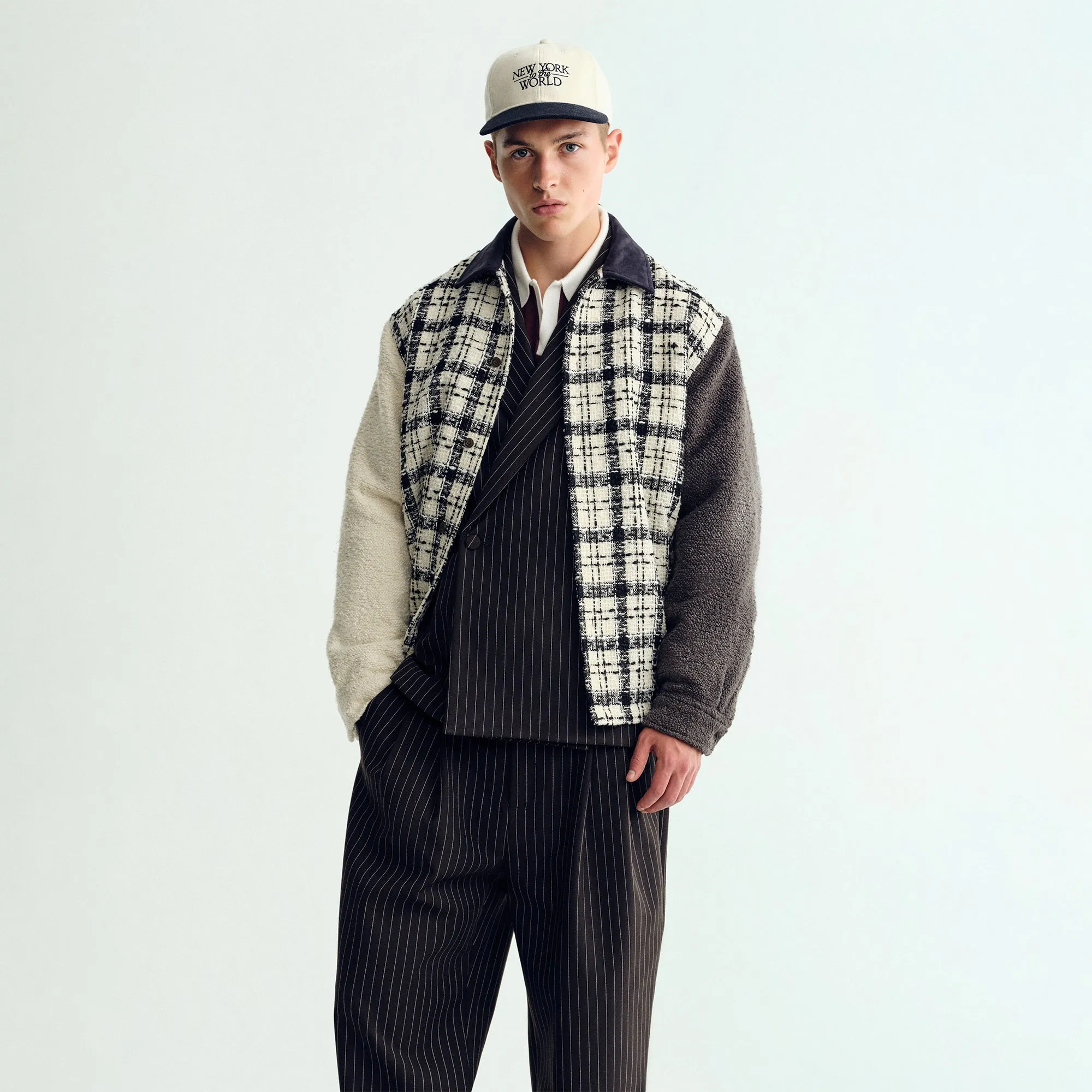 Kith Mixed Tweed Boxy Collared Overshirt - Sandrift Soft Touch Fabric