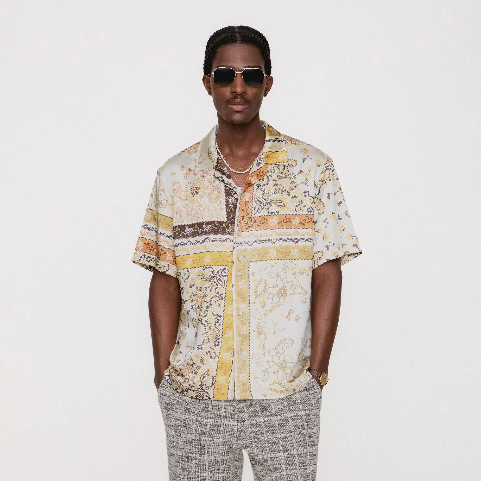 Outdoor Adventure Kith Panelled Bandana Thompson Camp Collar Shirt - Sandrift