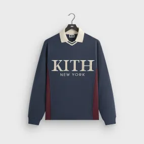 Flexible Waistband Colorfast Construction Kith Pique Long Sleeve Tap Polo - Nocturnal