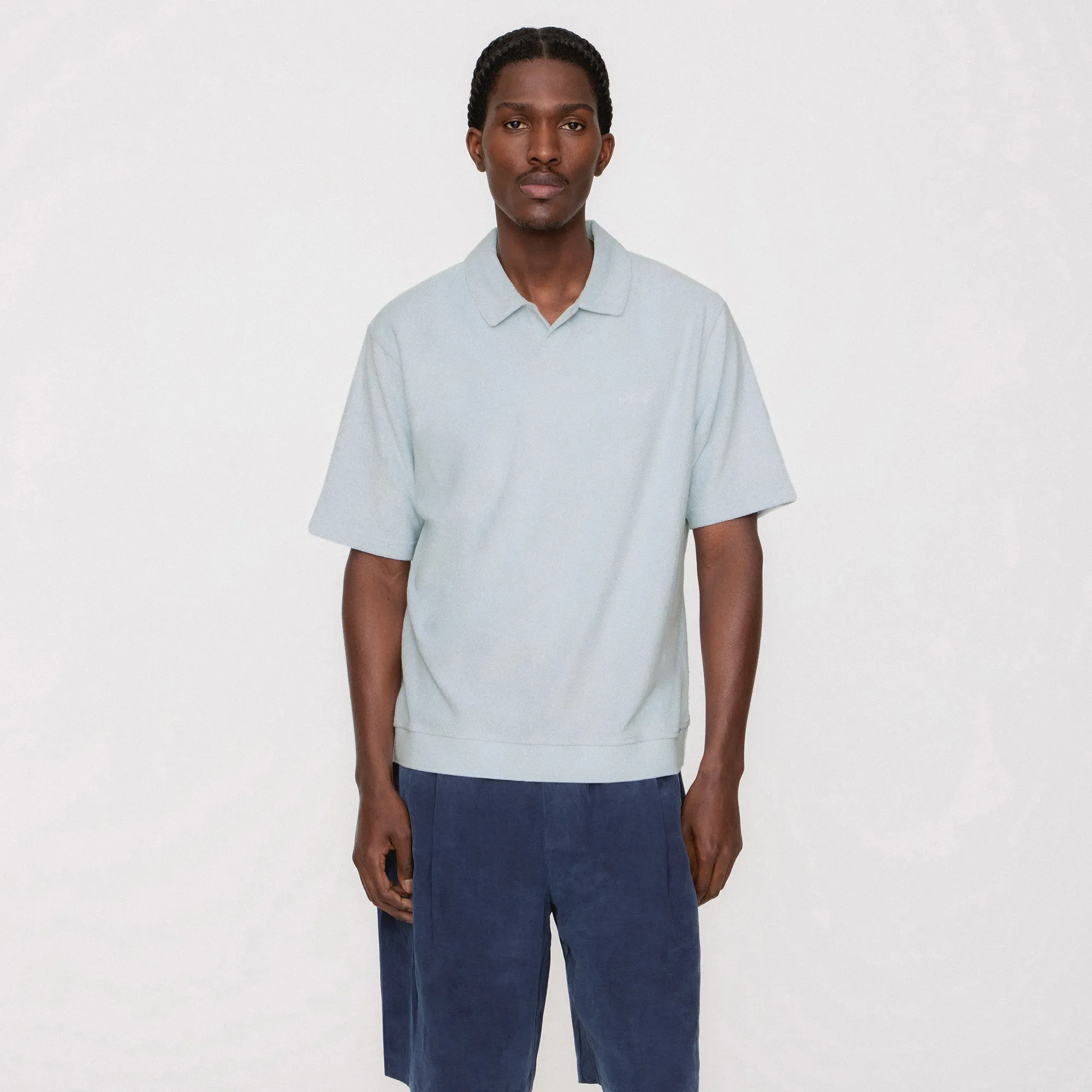 Kith Plush Terry Leo Polo - Light Indigo Durable Ribbed Cuffs Anti Pilling Surface