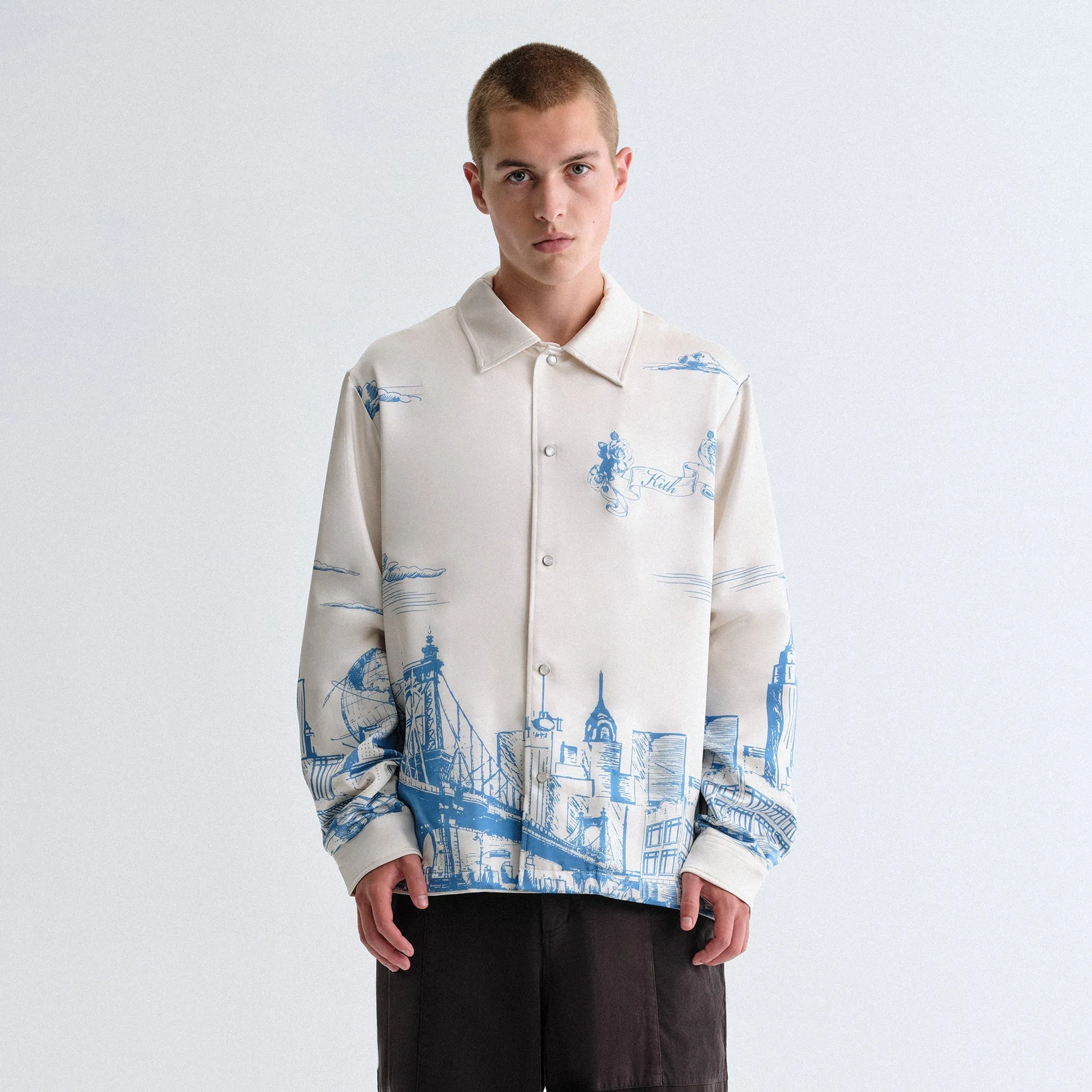 Kith Scenic Long Sleeve Boxy Collared Overshirt - Sandrift Loose Fit Petite Fit