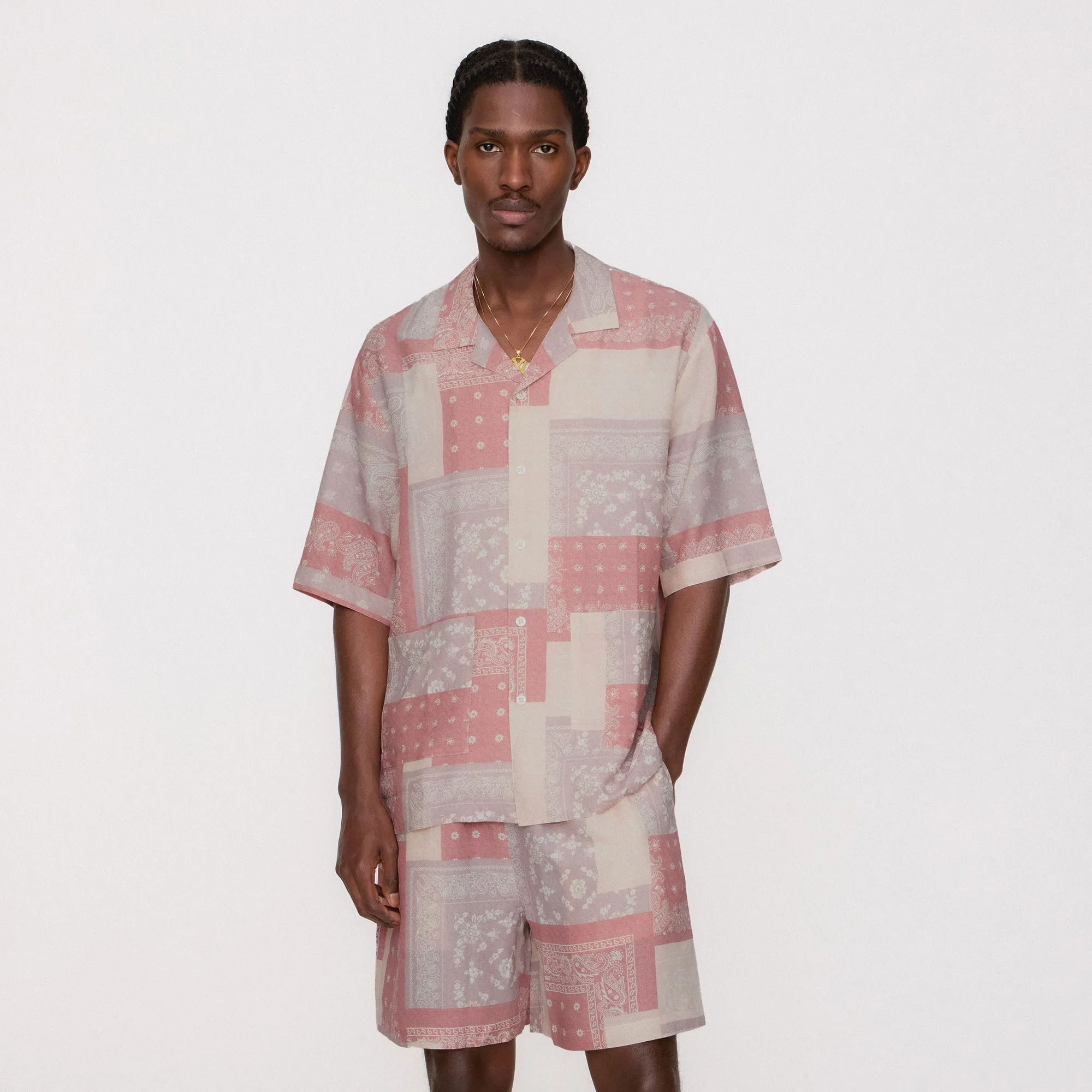 Kith Silk Lyocell Bandana Reade Shirt - Pink Opal Cocktail Event