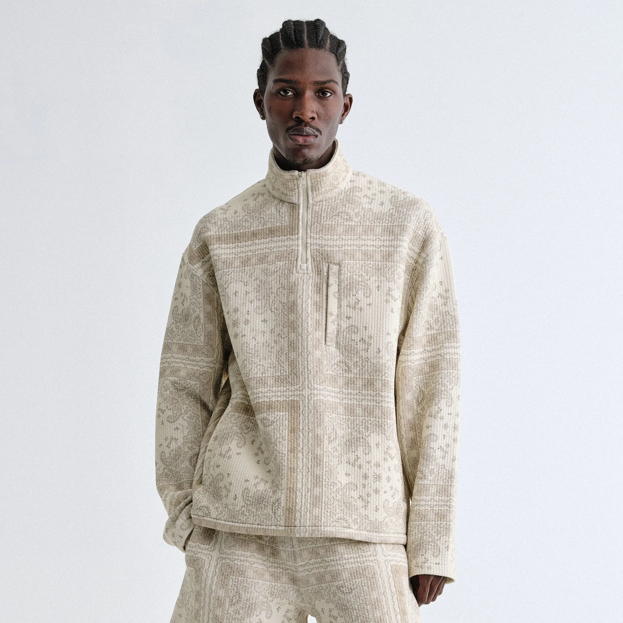 Airy Layer Fit Non Bulky Design Kith Striped Interlock Claremont Quarter Zip - Canvas