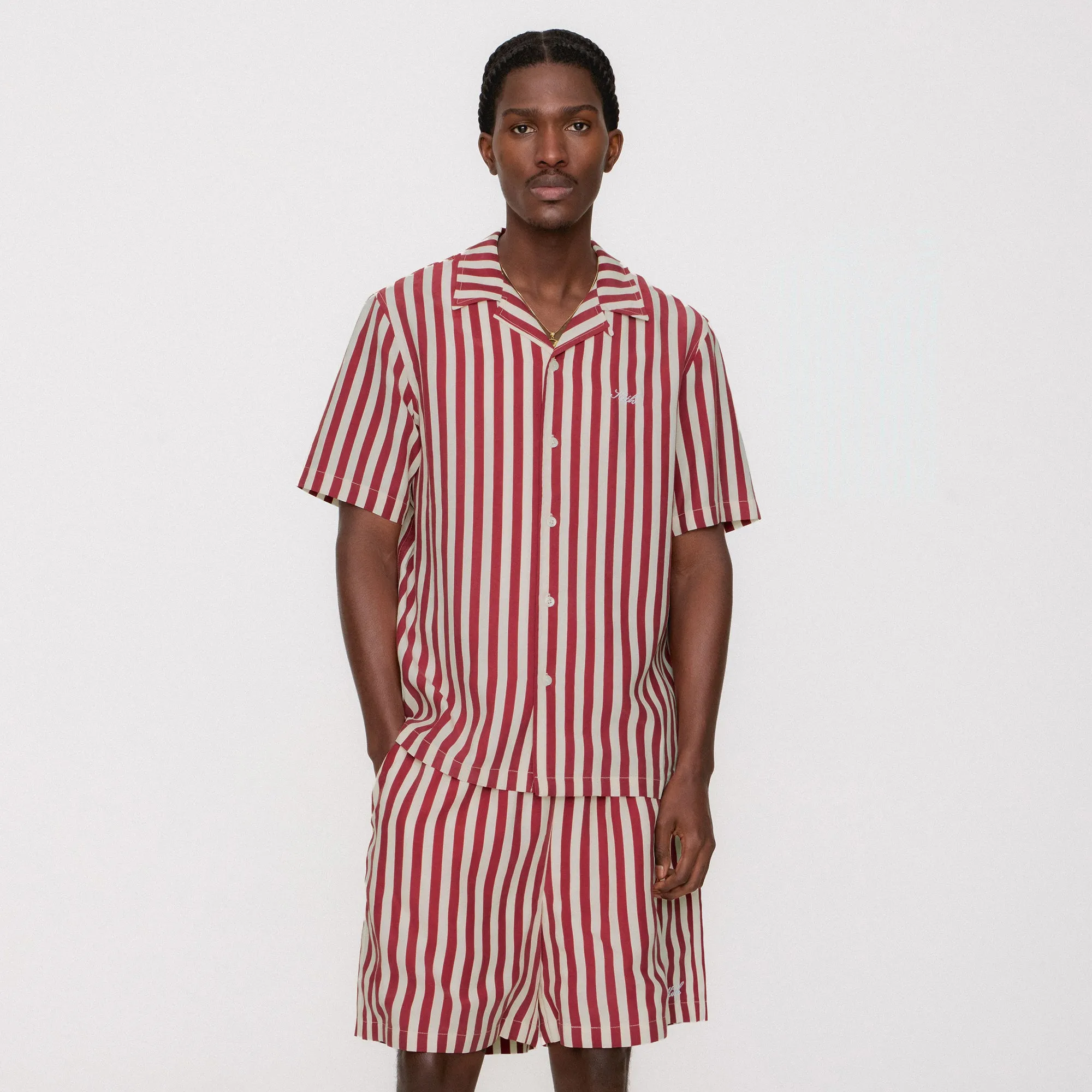 Temperature Regulating youth trend Kith Striped Thompson Camp Collar Shirt - Allure