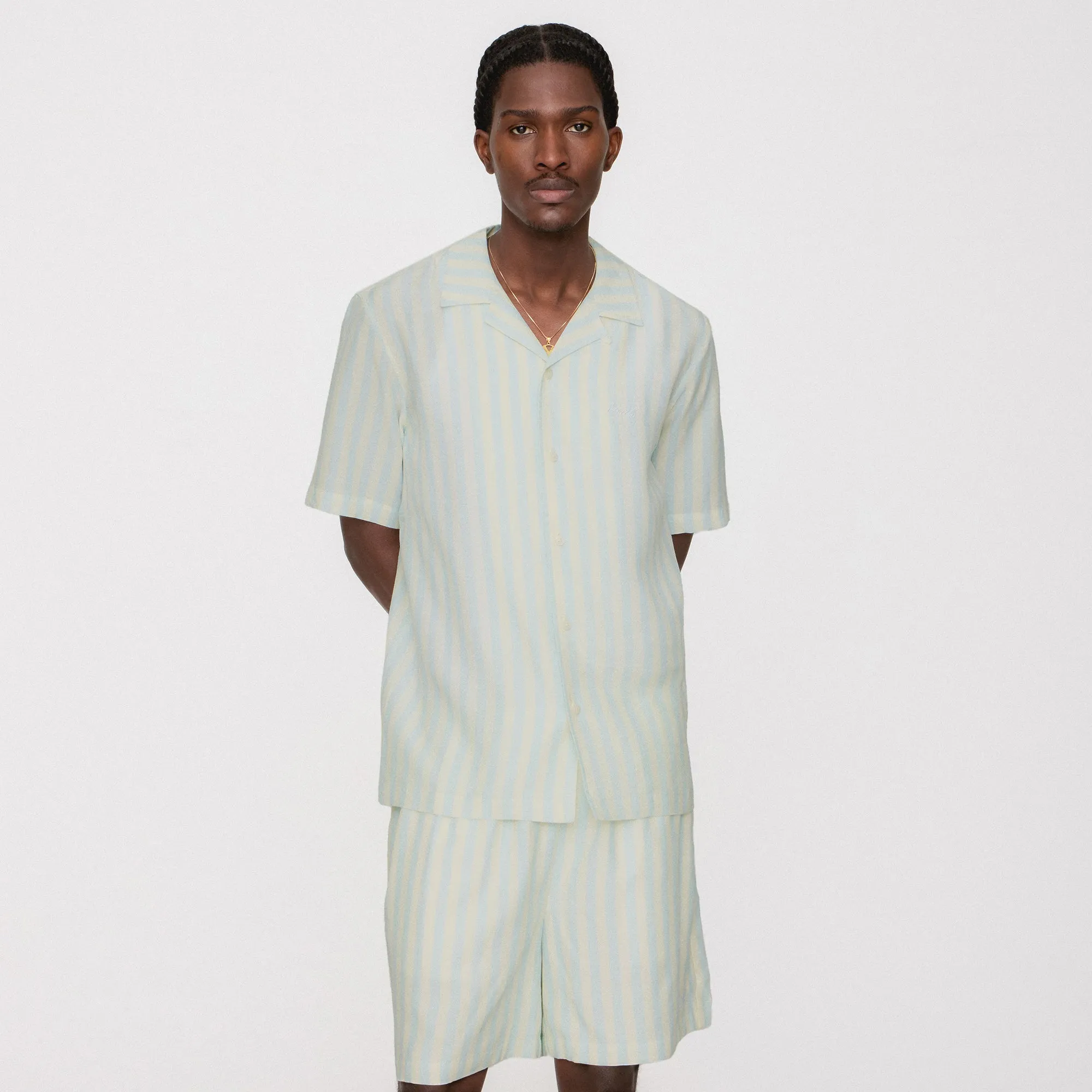 Kith Striped Thompson Camp Collar Shirt - Light Indigo Lounge Comfort