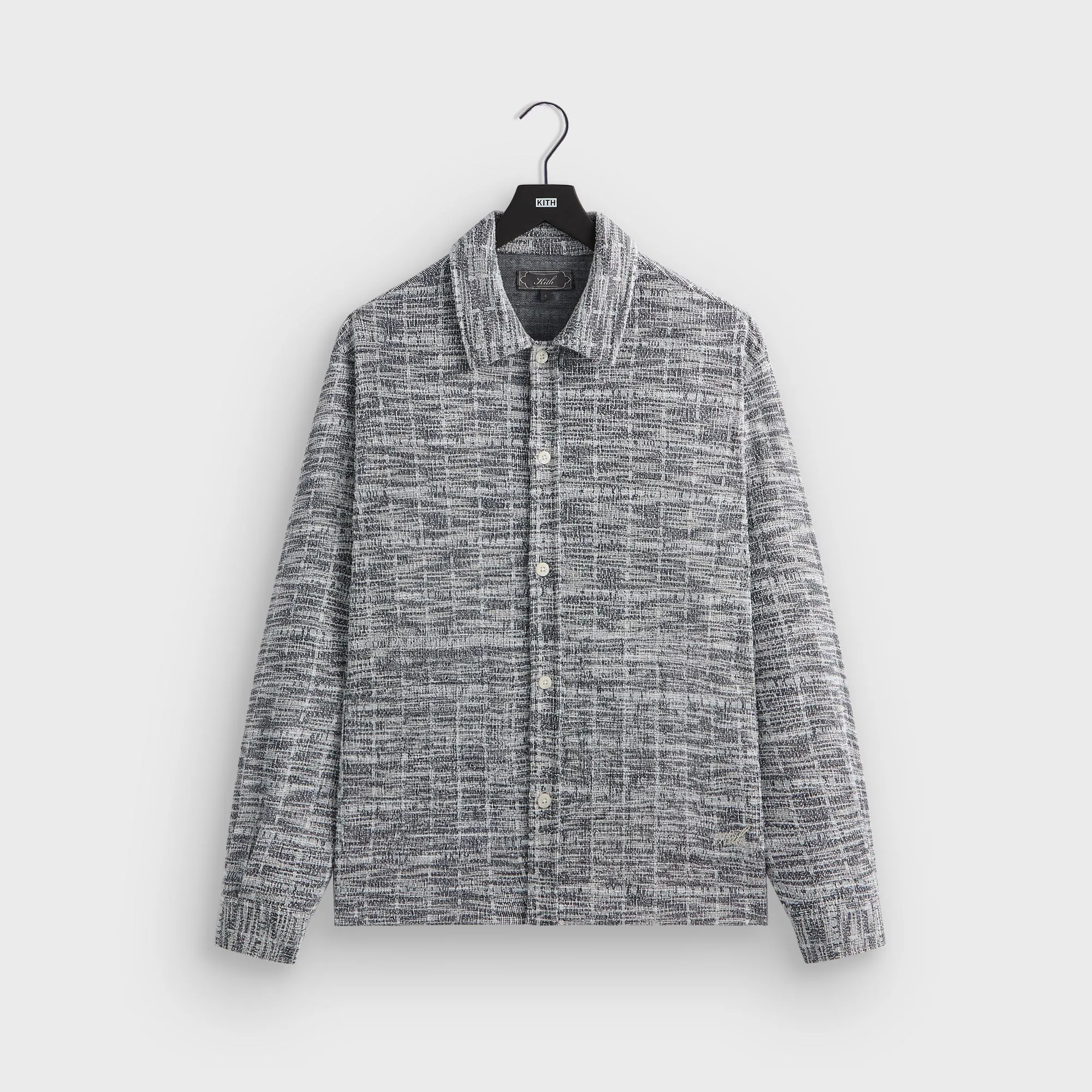 Trendy Apparel Weekend Vibes Kith Tweed Long Sleeve Boxy Collared Overshirt - Nocturnal