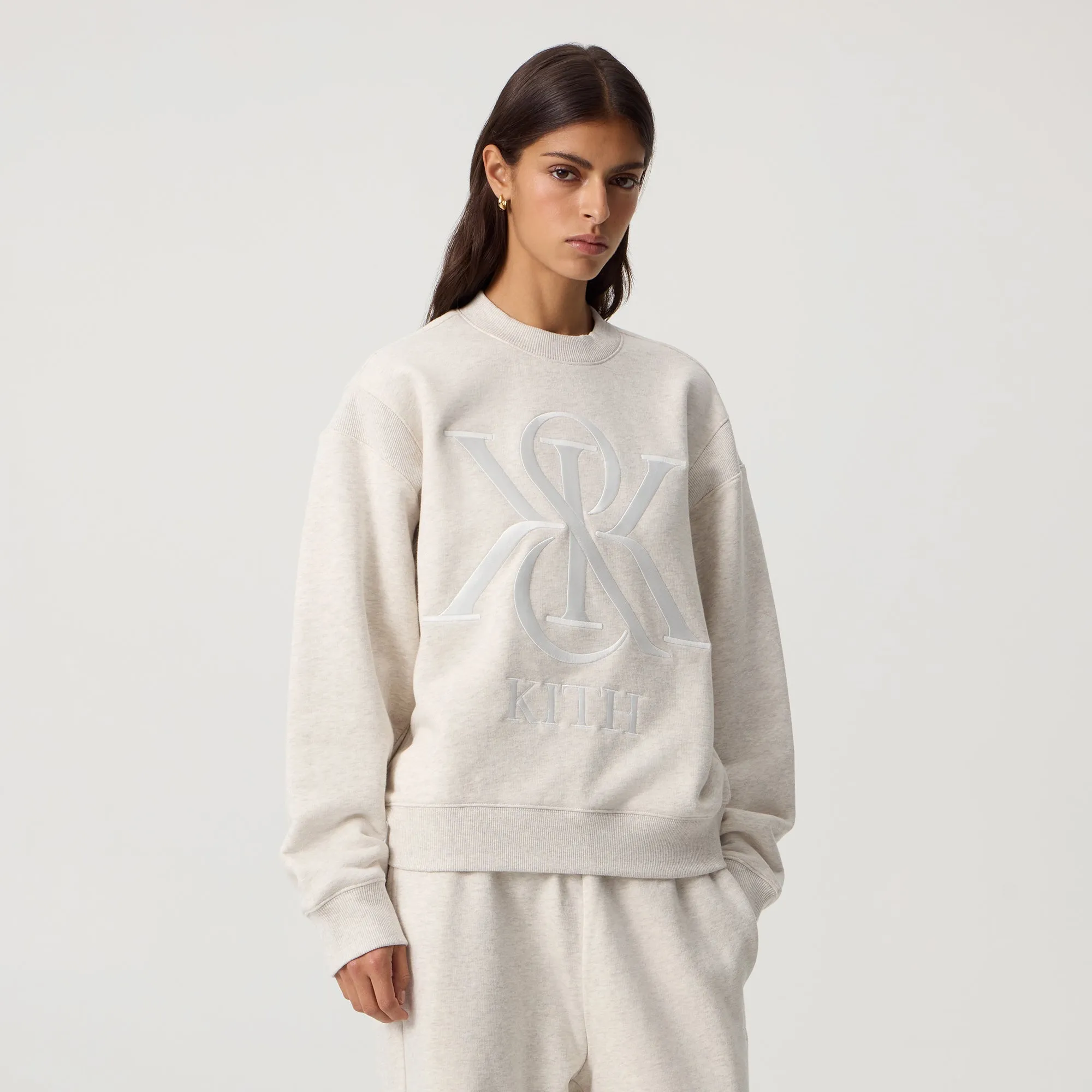 Petite Cut Street Style Kith Women Asher III Crest Crewneck - Sandy Heather
