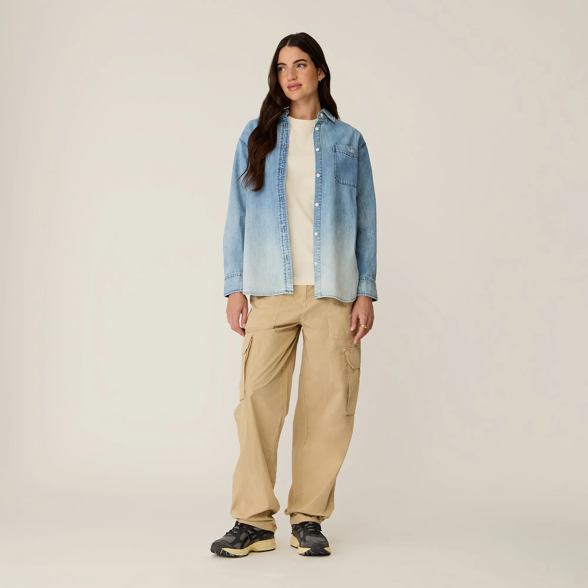 mix and match Double Stitched Seams Kith Women Ora II Denim Shirt - Harper Mid Wash
