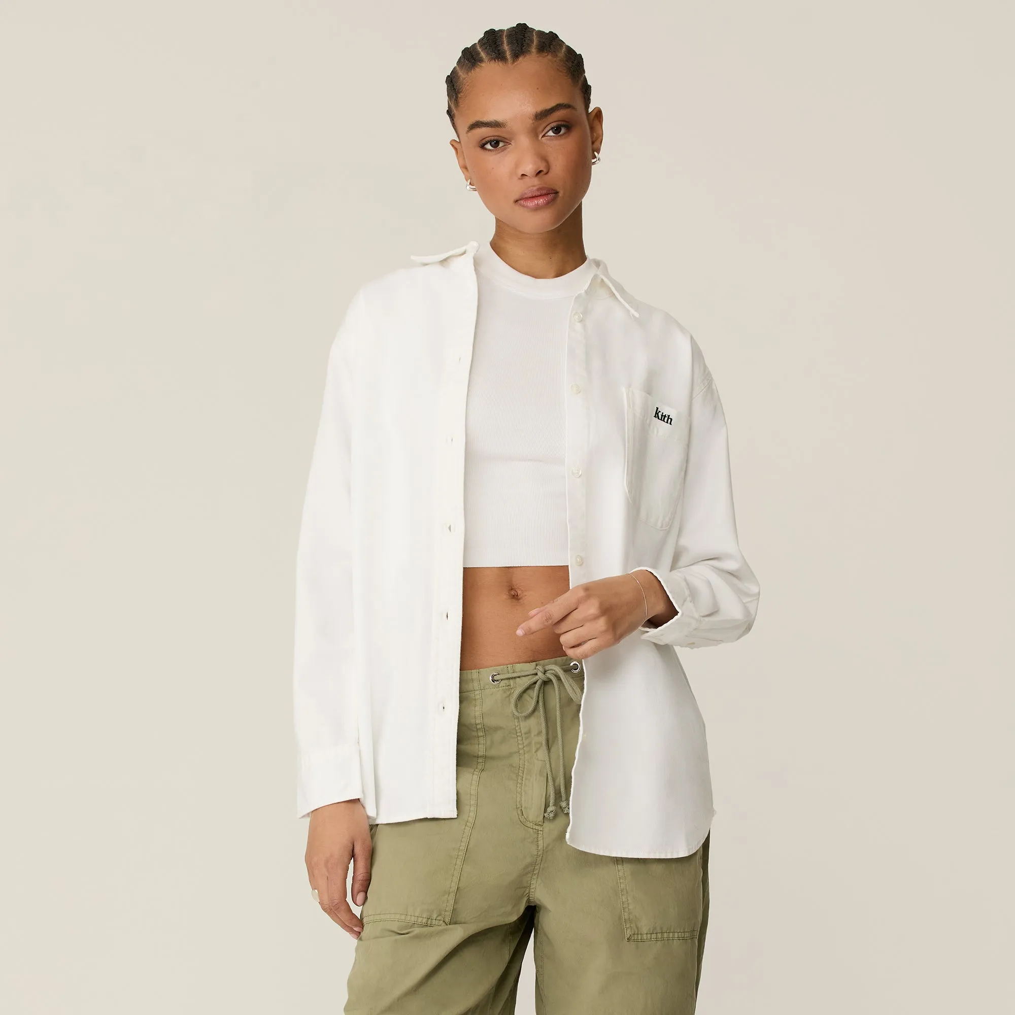 Kith Women Ora II Denim Shirt - Putty Denim Polished Look Multi Functional Pockets