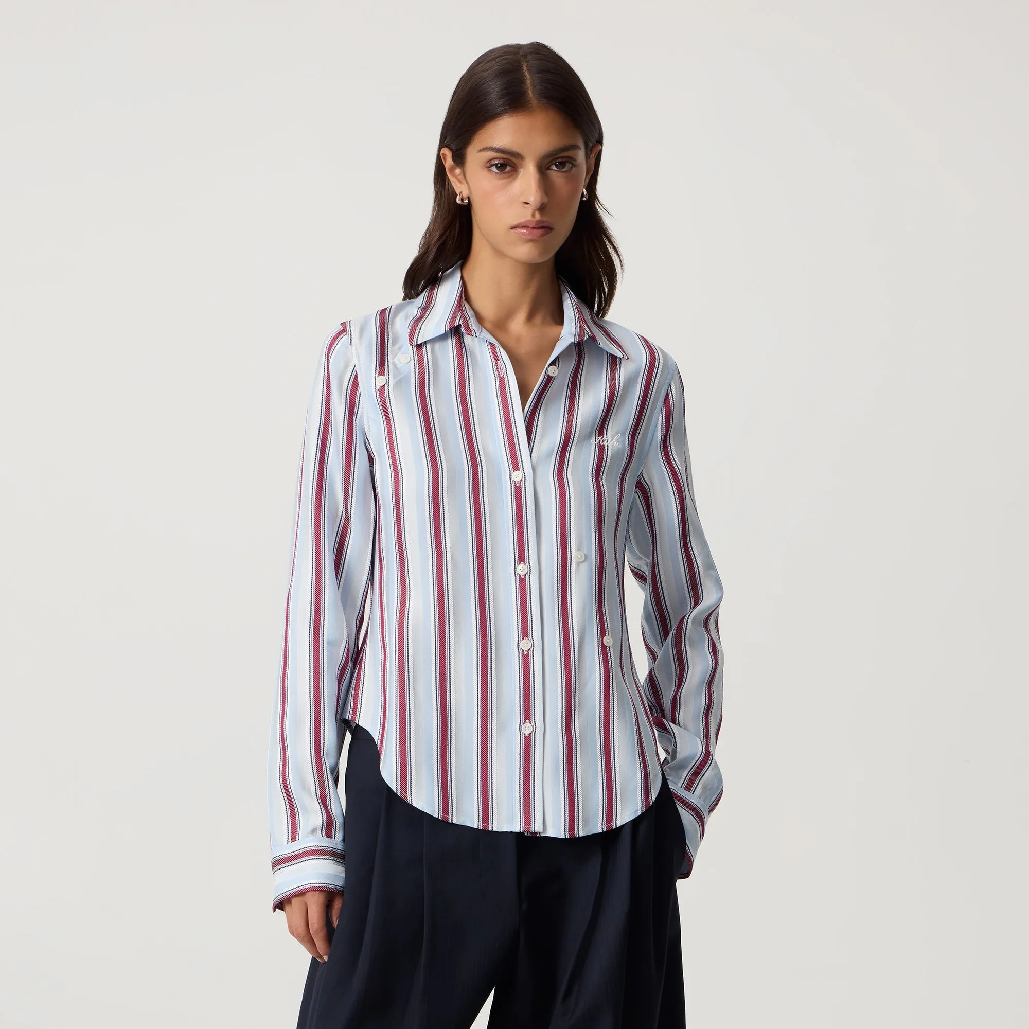 Kith Women Sidney Stripe Asymmetrical Shirt - Tin Picnic Outfit Statement Maker