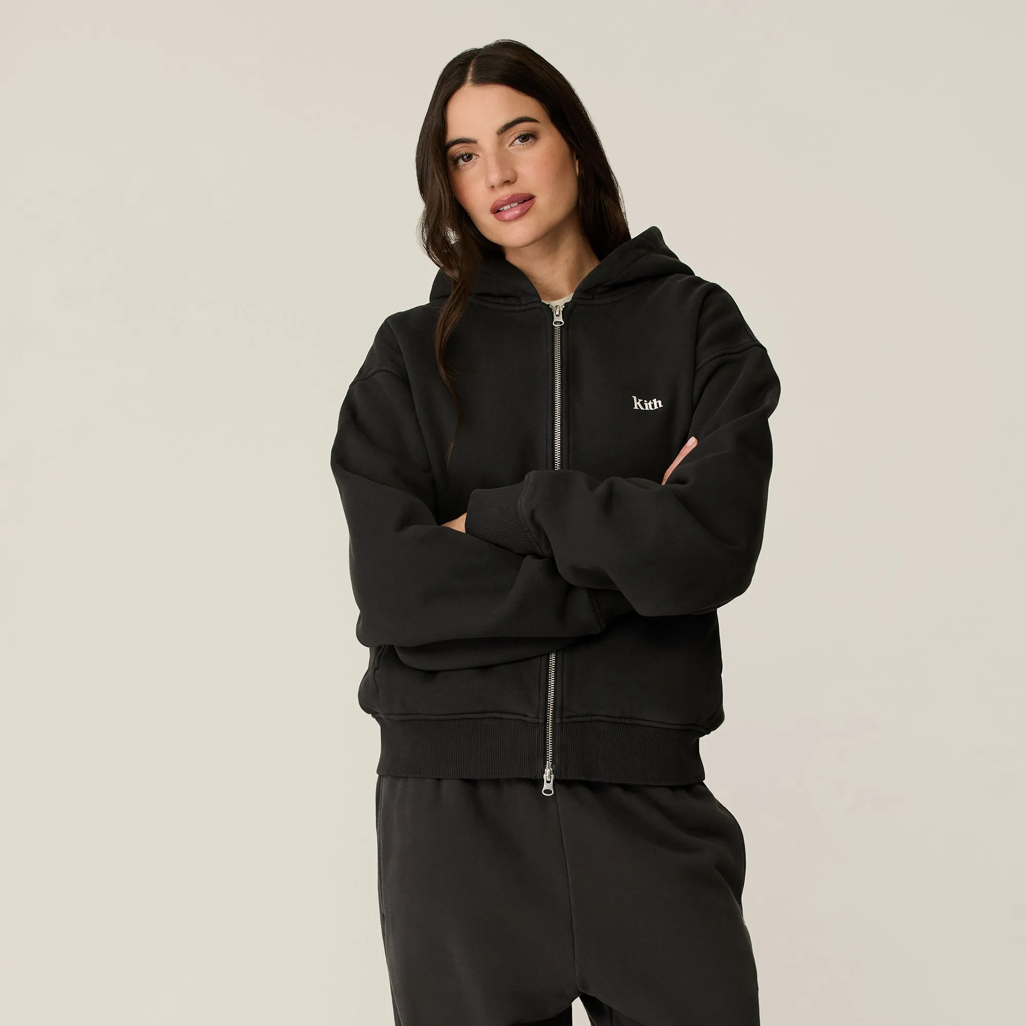 Kith Women Tanner Full Zip Hoodie - Black product beach relaxation vibe Urban Sporty